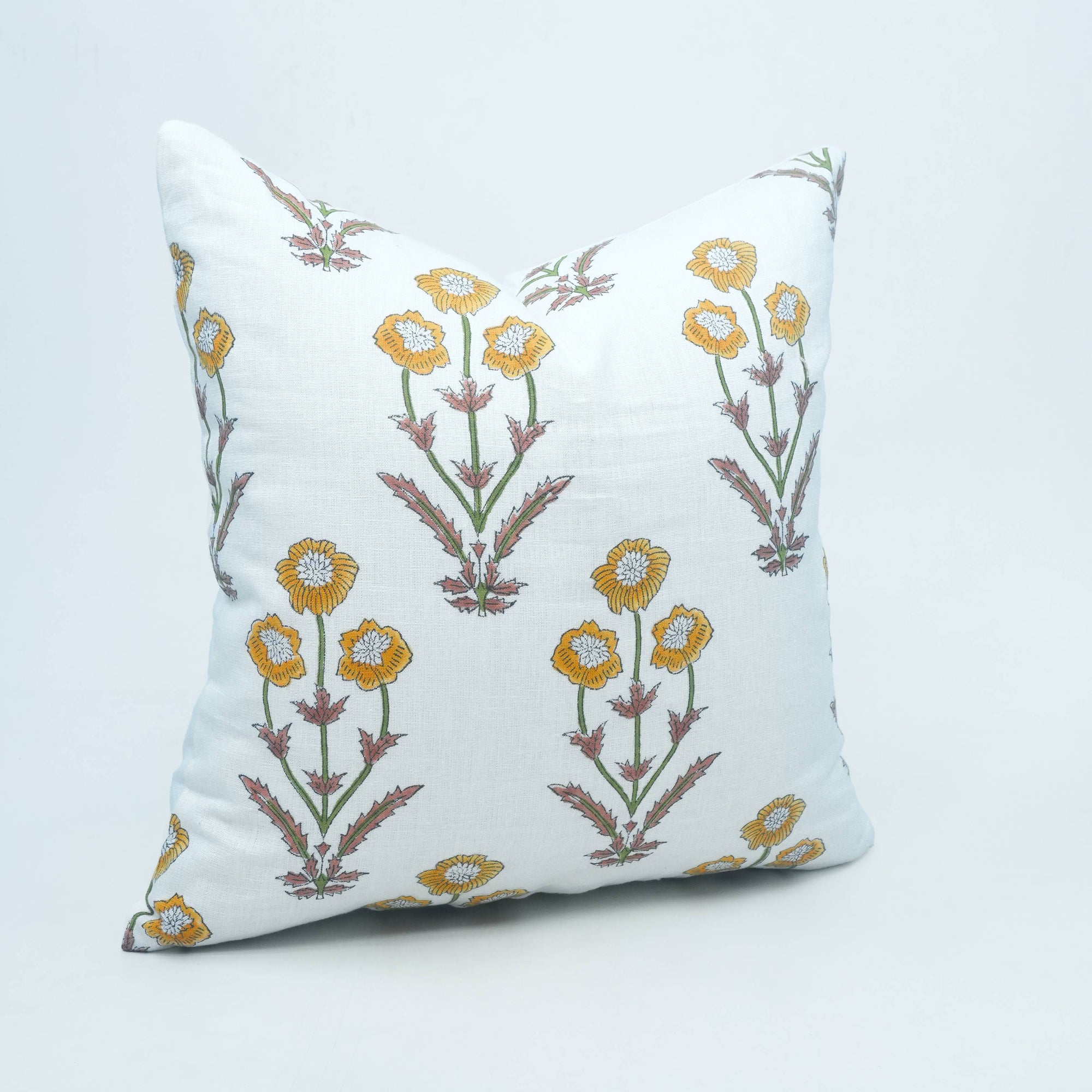 Block Print Pillow Cover on Pure White Linen - Amitabh