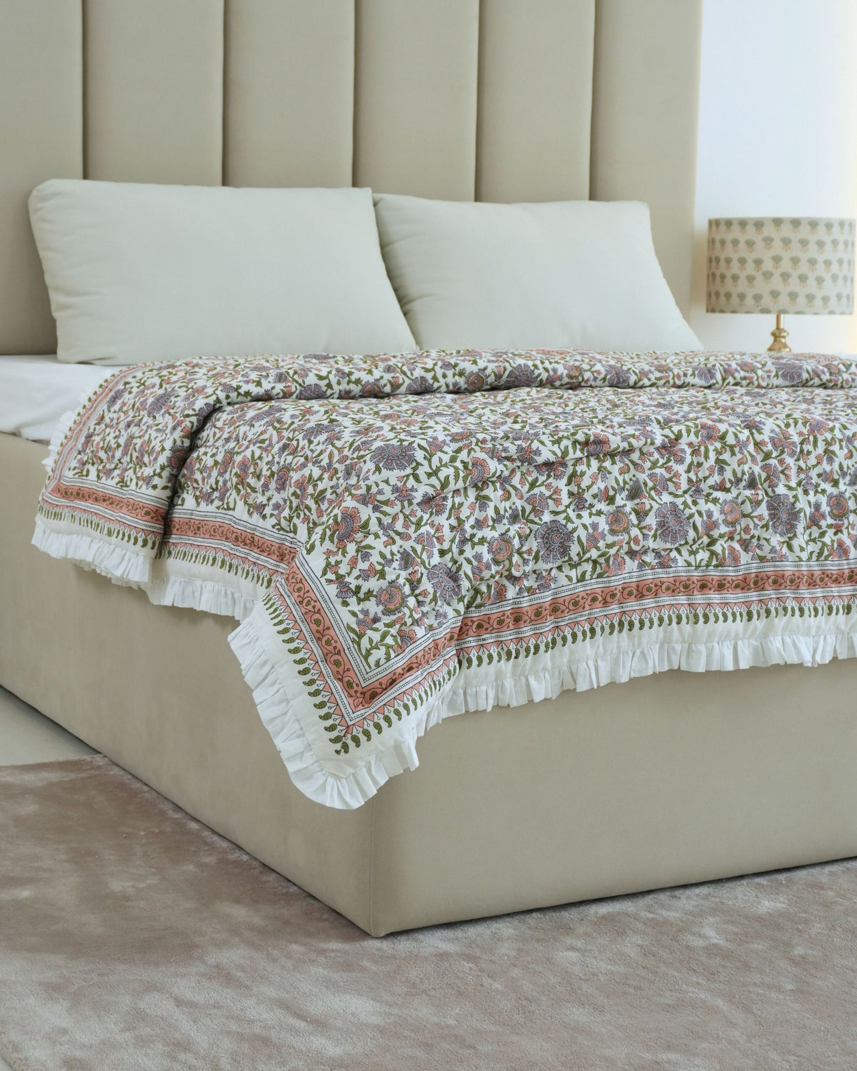 Handmade Indian Reversible Cotton Quilt - Pushaplata 