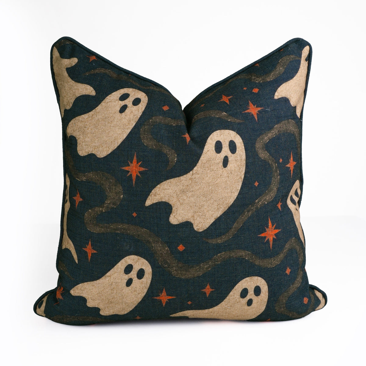 Halloween Charcoal Linen Piping Pillow Cover - Ghostly Sparkles