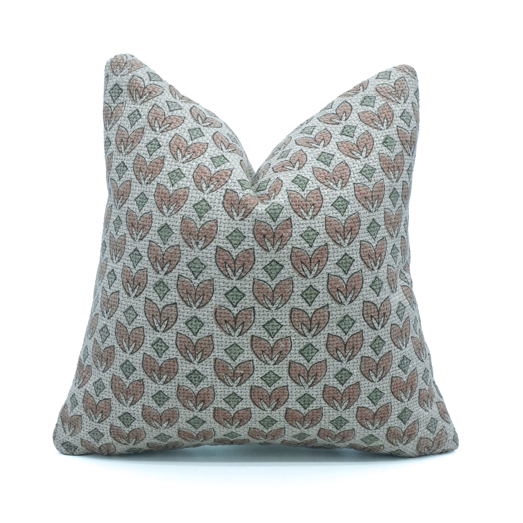 Titlee Indian Printed Jute Linen Boho Pillow Cover Peach Floral