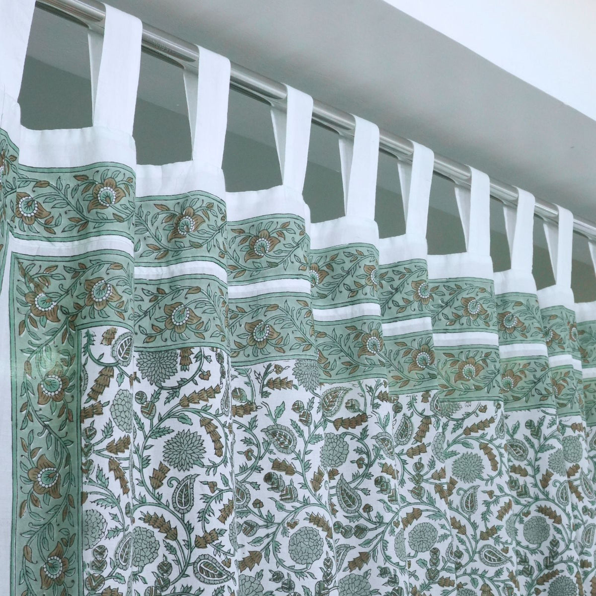 Handcrafted Sage Green 100% Cotton Gopi Tab Top Curtain 