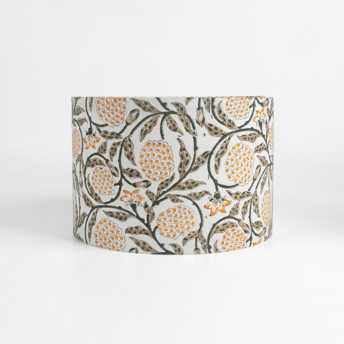 Meraki Block Print Drum Lampshade on Thick Cotton White