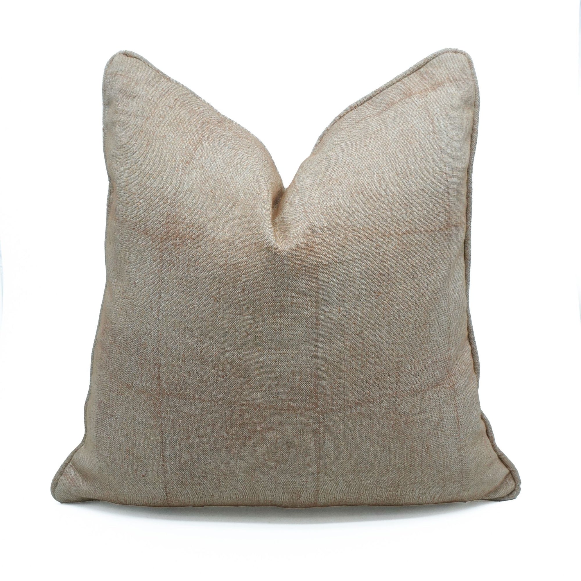 Solid Natural Beige Piping Thick Linen Pillow Cover