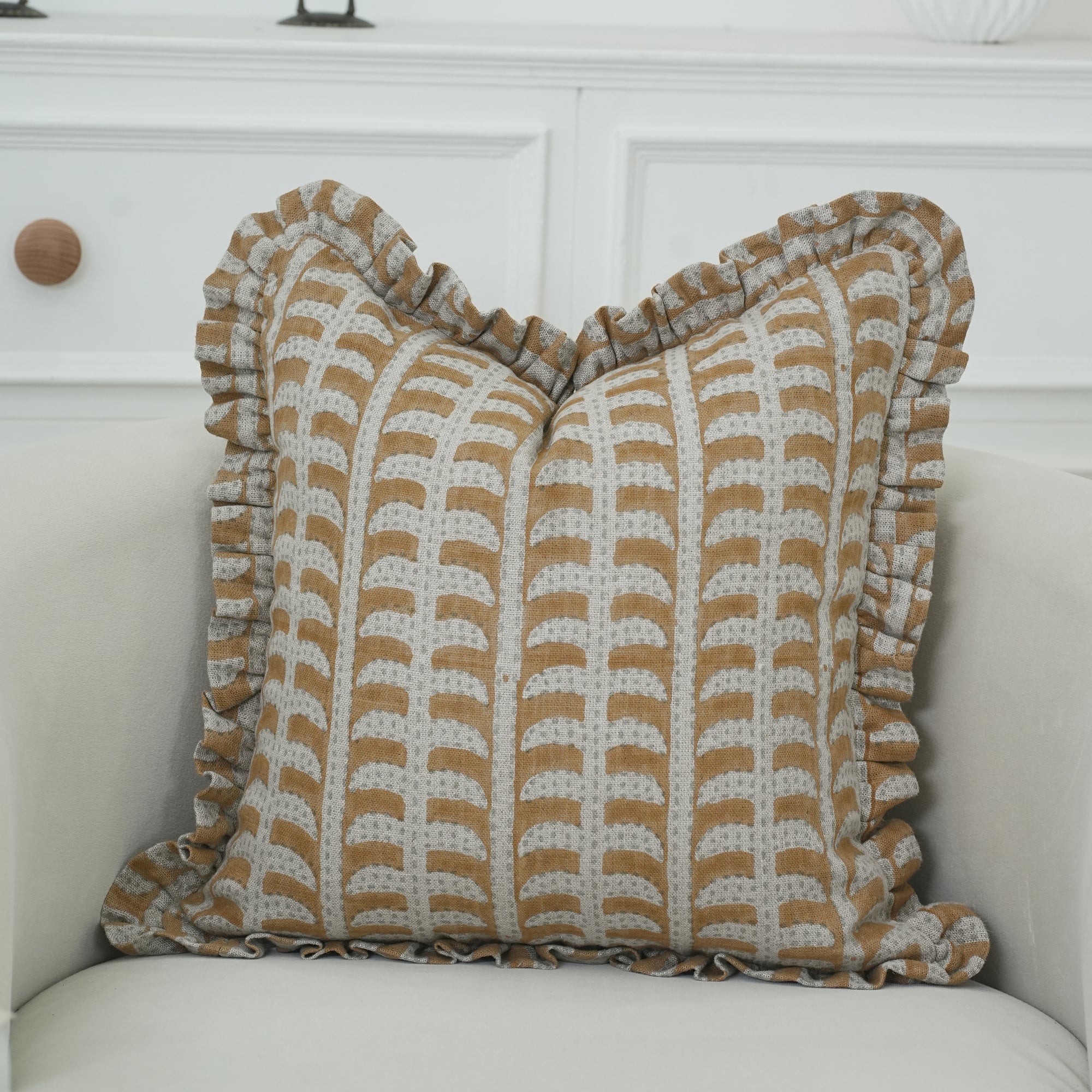 Indian Artisan Block Print Ruffled Throw Pillow – Garud Design