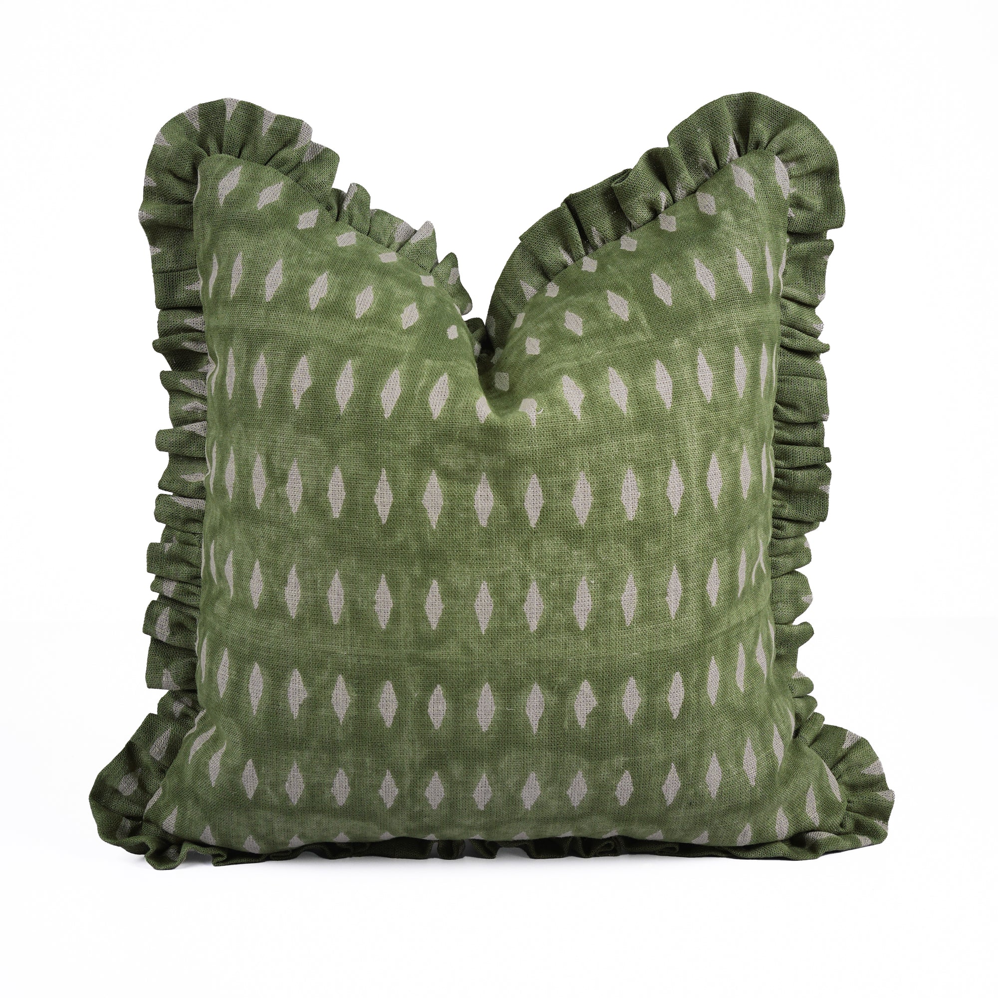 Indian Artisan Omji Hand Block Print Green Pillow Cover