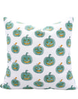 Handmade Indian Block Printed Green & Yellow Pumpkin on Thick Cotton White Cushion Cover for Farmhouse Decor
