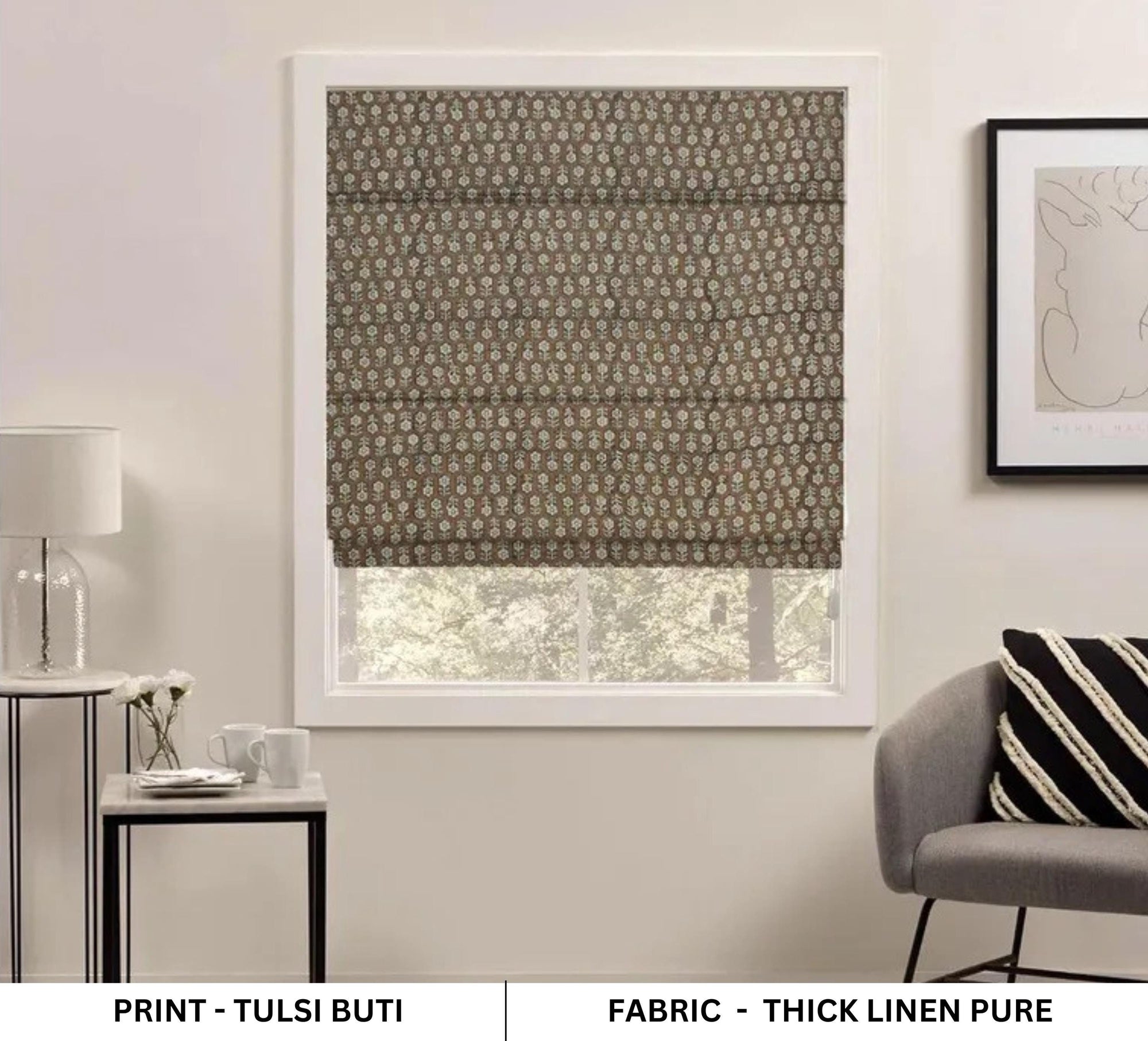 Corded floral roman blinds that echo slow living values. Made with care and tradition.