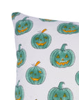 Handmade Indian Block Printed Green & Yellow Pumpkin on Thick Cotton White Cushion Cover for Farmhouse Decor