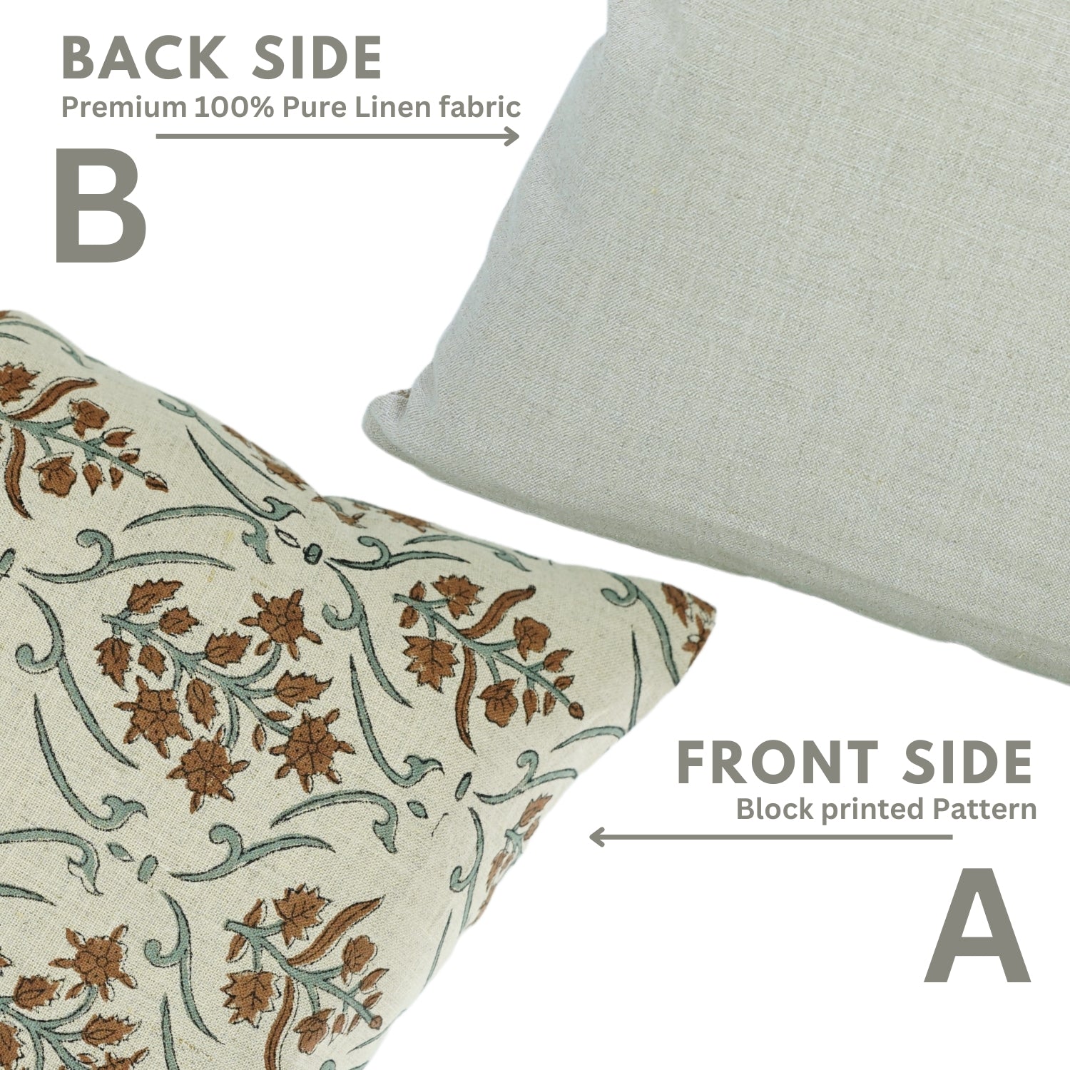 Block Printed Pillow Cover For Sofa/Couch Or Bed - Pure Linen - Vishaal Pushap