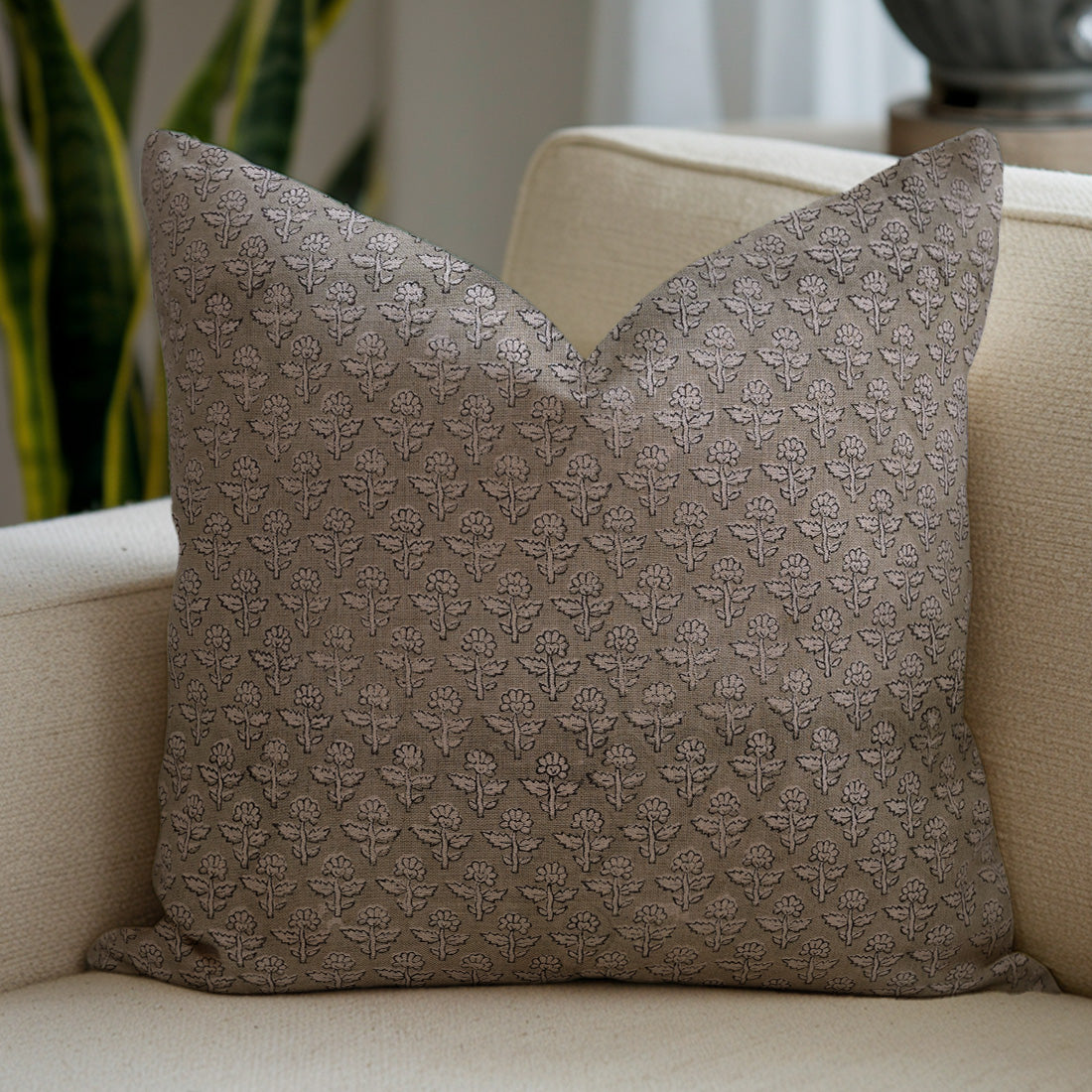 Hand block printed  grey pillow 