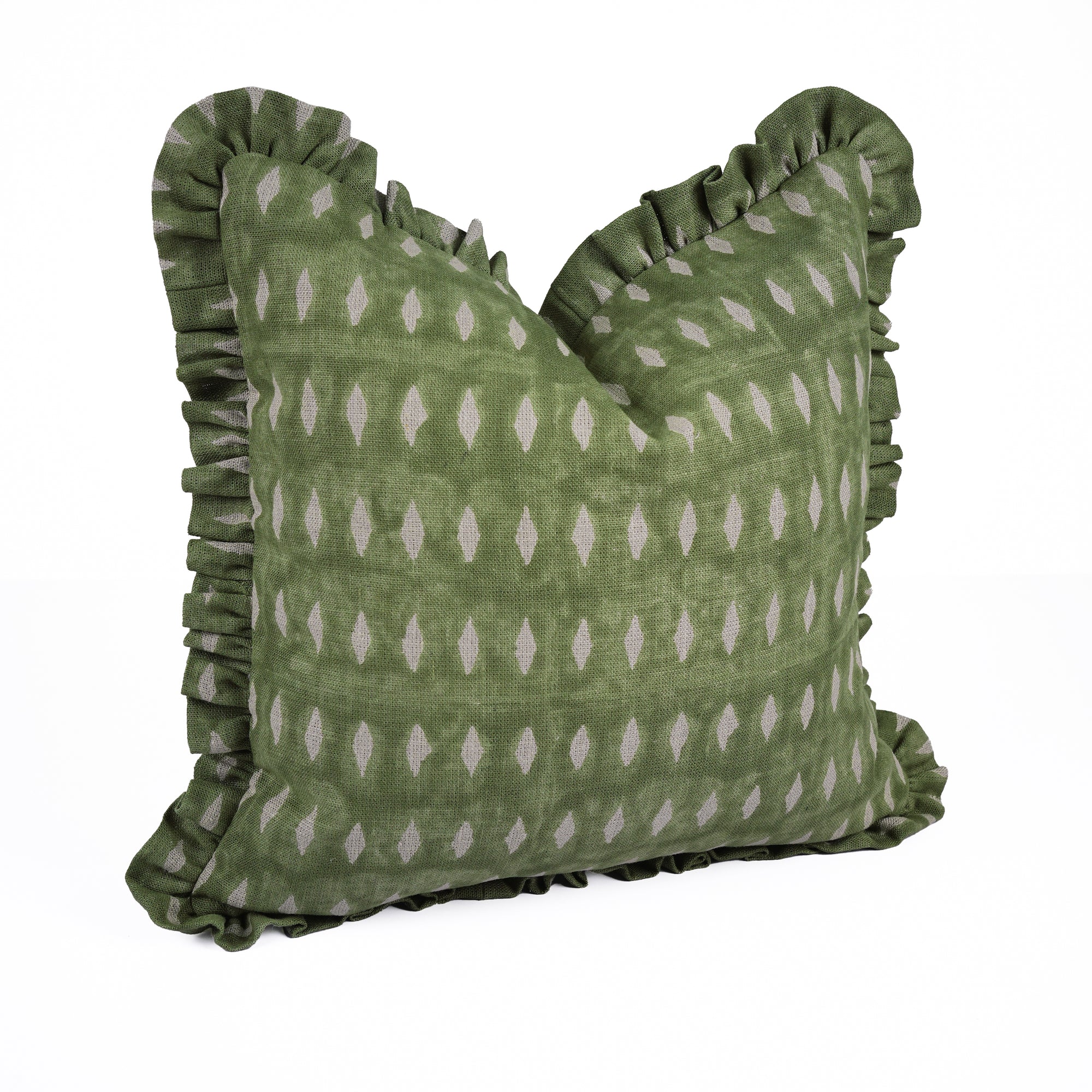 Indian Artisan Omji Hand Block Print Green Pillow Cover