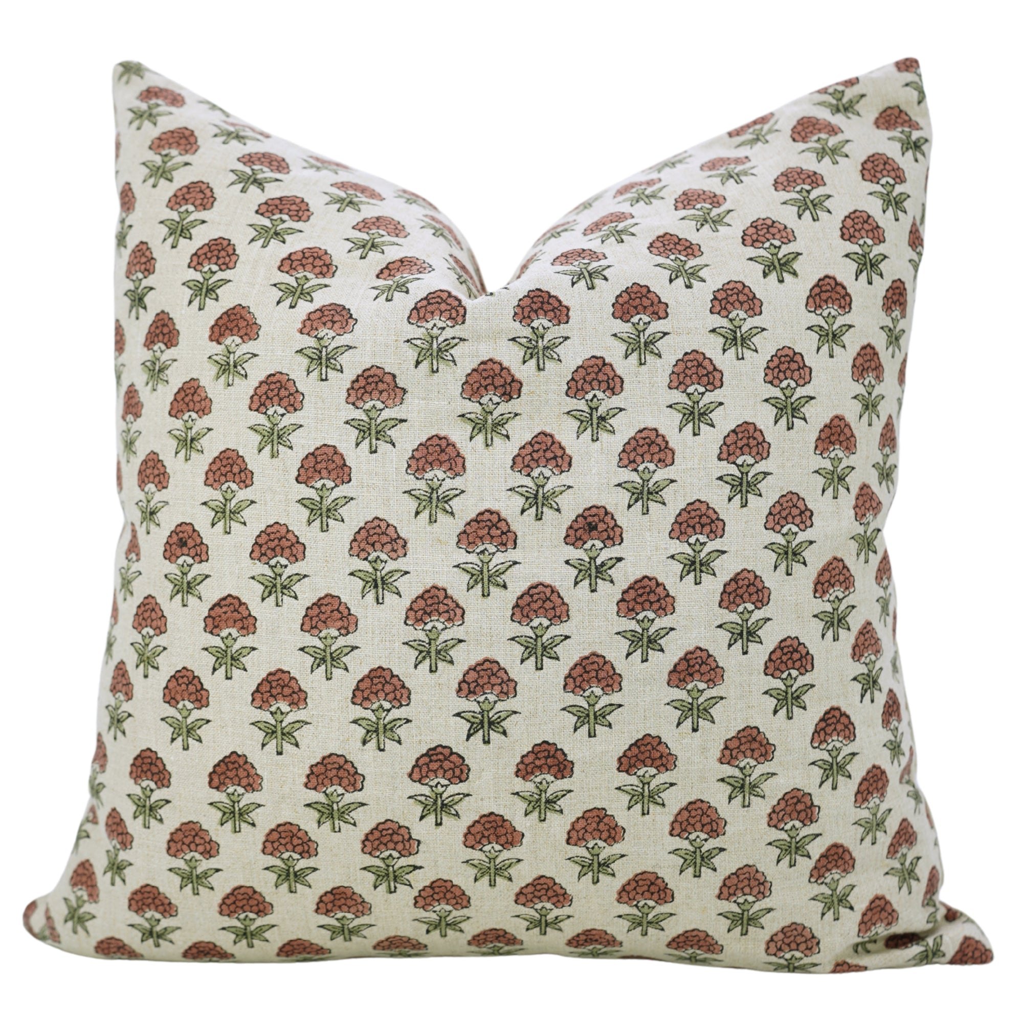 Indian Handblock Print Green and Brown Floral Pure Linen Boho Throw Cushion Wrap – Strawberry
