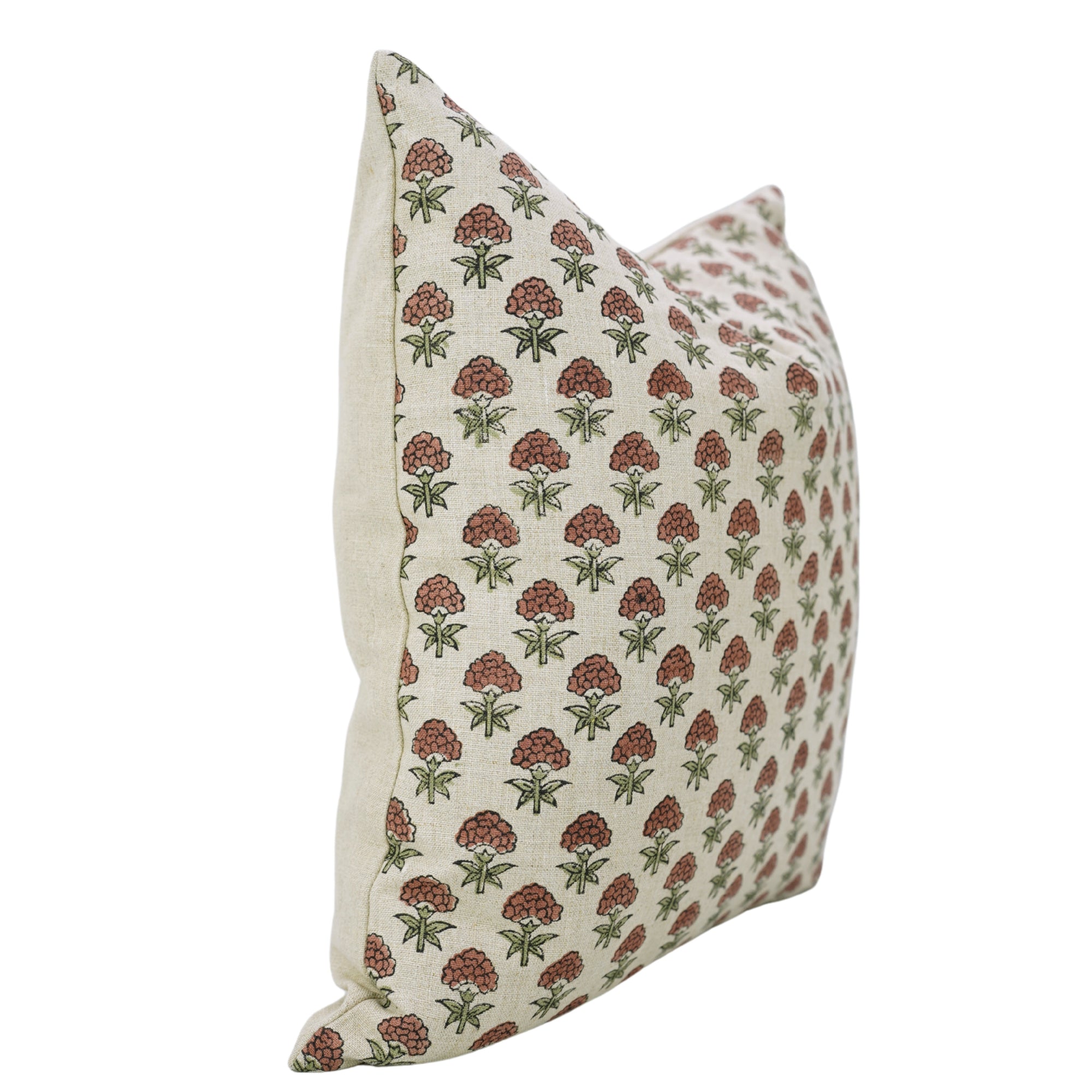Indian Handblock Print Green and Brown Floral Pure Linen Boho Throw Cushion Wrap – Strawberry