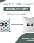 Handmade Indian Block Printed Green & Yellow Pumpkin on Thick Cotton White Cushion Cover for Farmhouse Decor