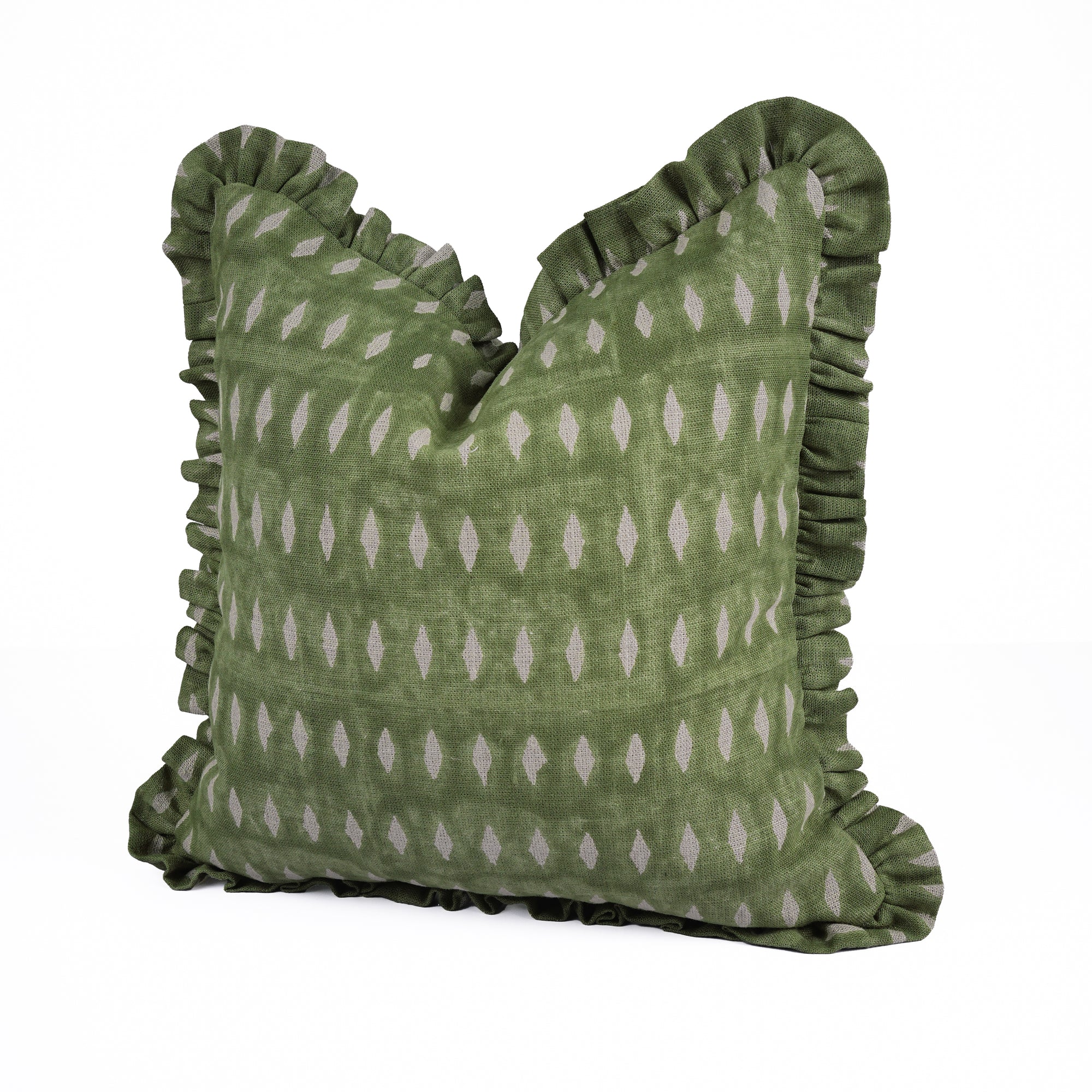 Indian Artisan Omji Hand Block Print Green Pillow Cover