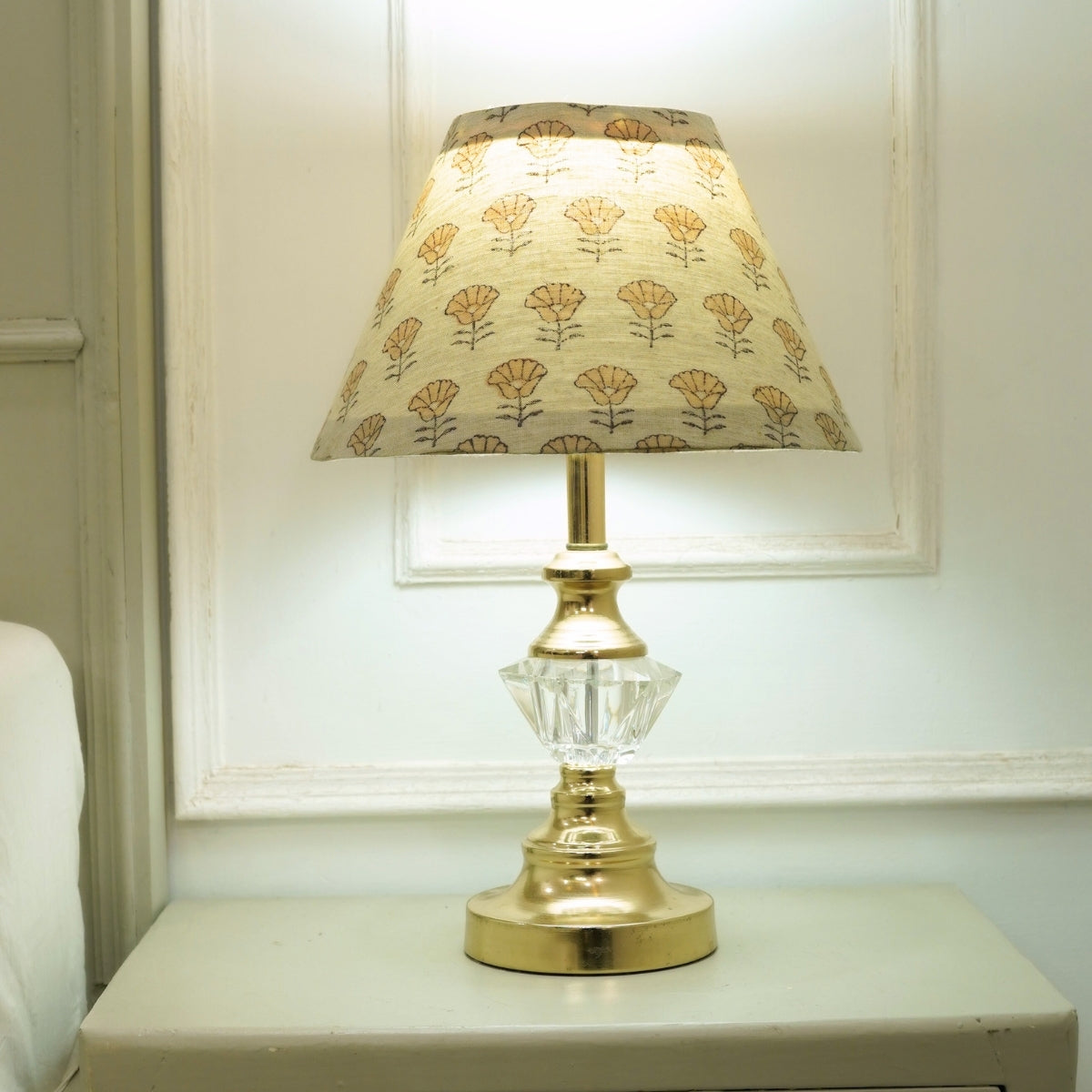 Block Printed Kohinoor Beige Linen Blend Lampshade