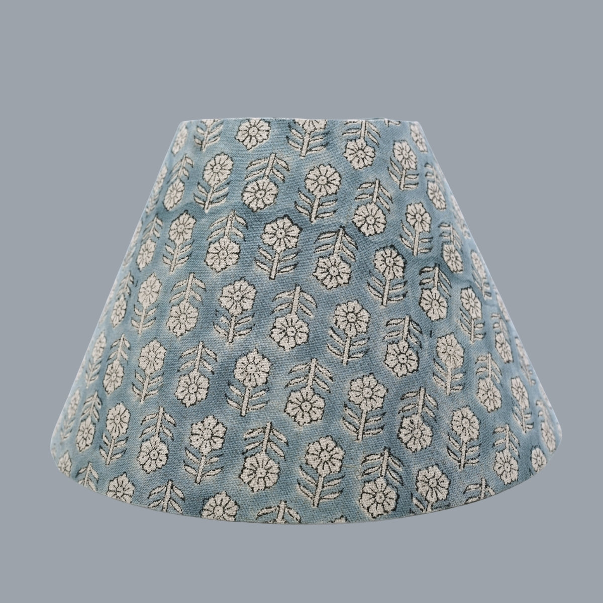 Handmade Tulsi Butti Gray Floral Pure Linen Drum Lampshade