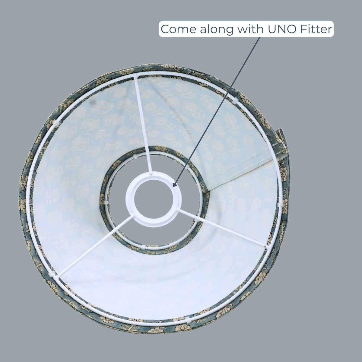 Handmade Tulsi Butti Gray Floral Pure Linen Drum Lampshade