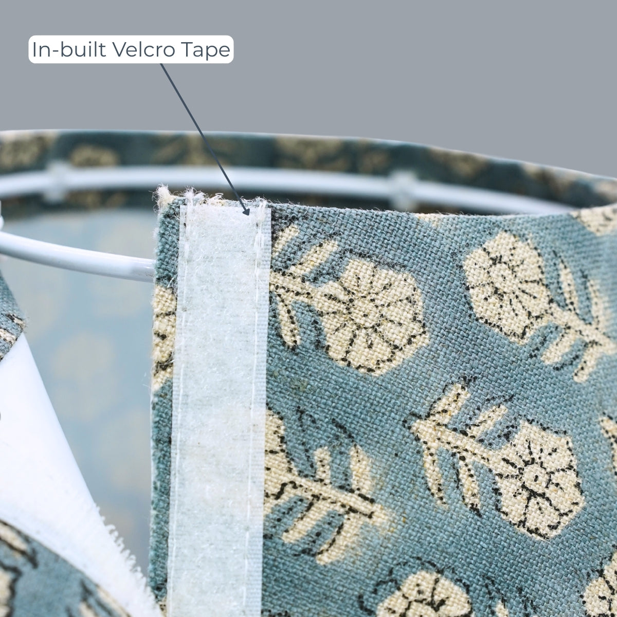 Handmade Tulsi Butti Gray Floral Pure Linen Drum Lampshade