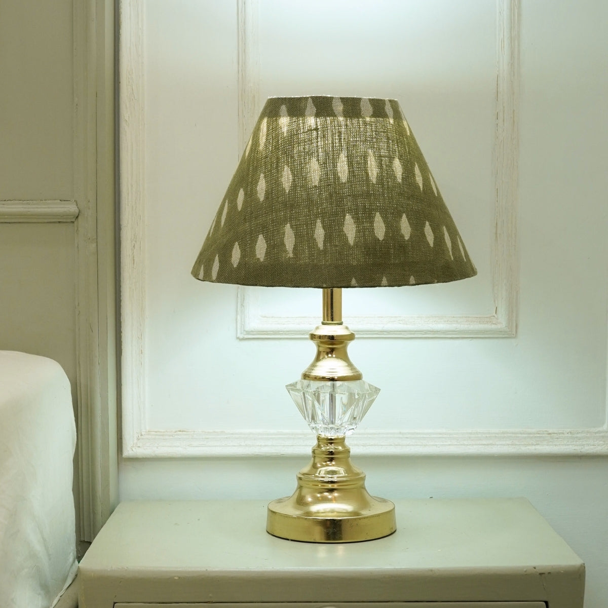 Omji Light Green Gray Mini Floral Thick Linen Detachable Lampshade