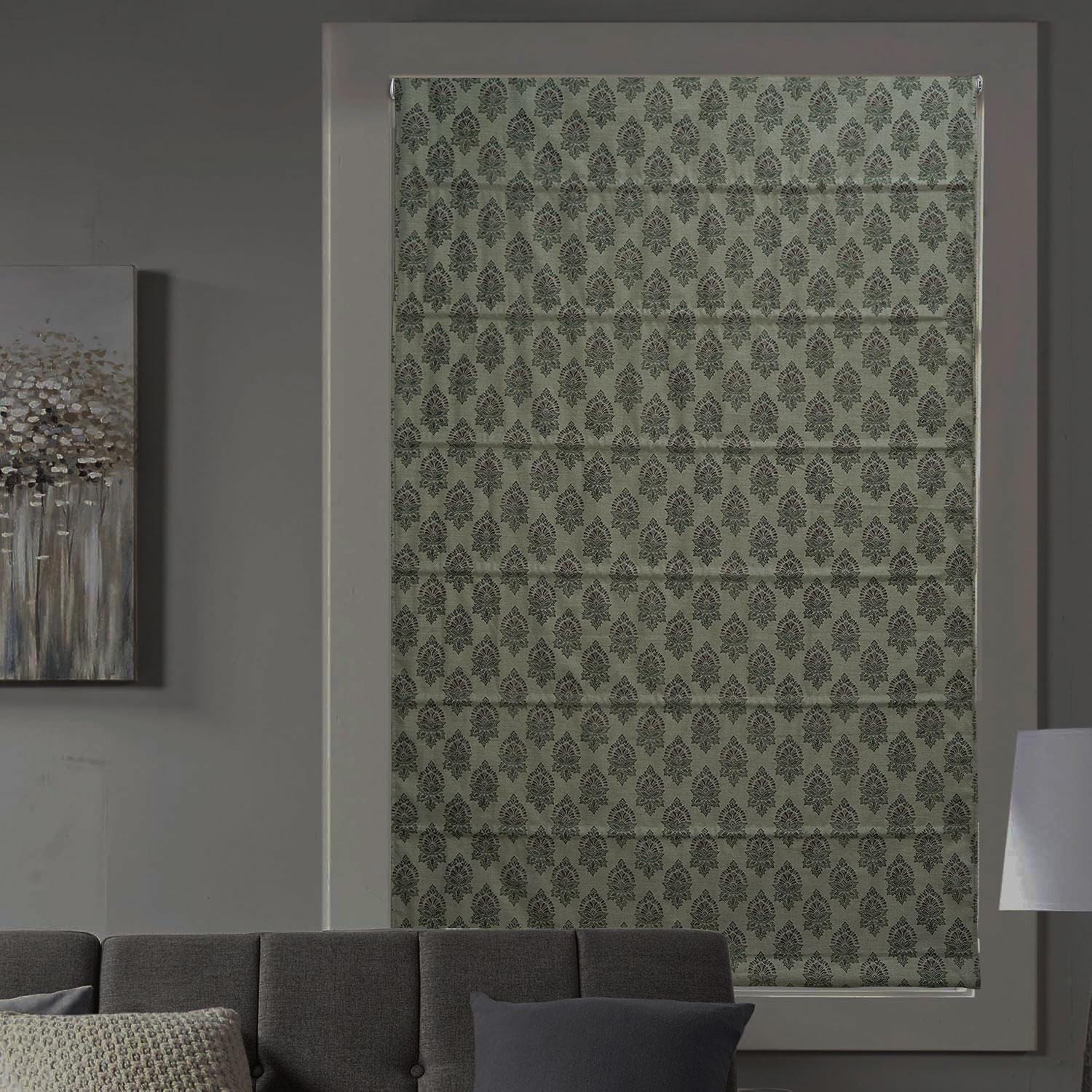 Blackout Roman Shade Floral Hand Block Printed Linen Blend Window Valance - SAMRAAT