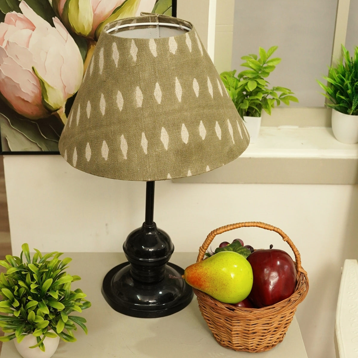 Omji Light Green Gray Mini Floral Thick Linen Detachable Lampshade