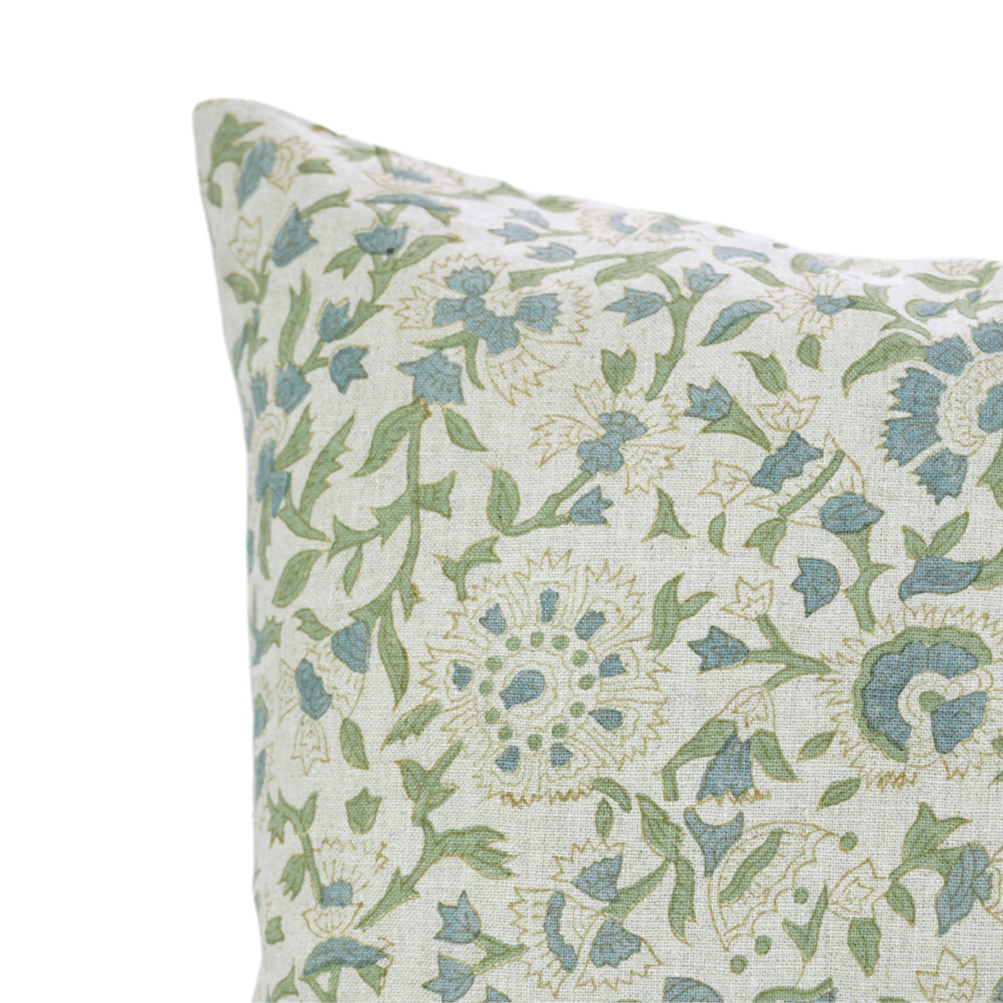 Handmade Green and Gray Floral Throw Cushion Protector/Cover in Pure Linen with Knife Edges – Pushplata