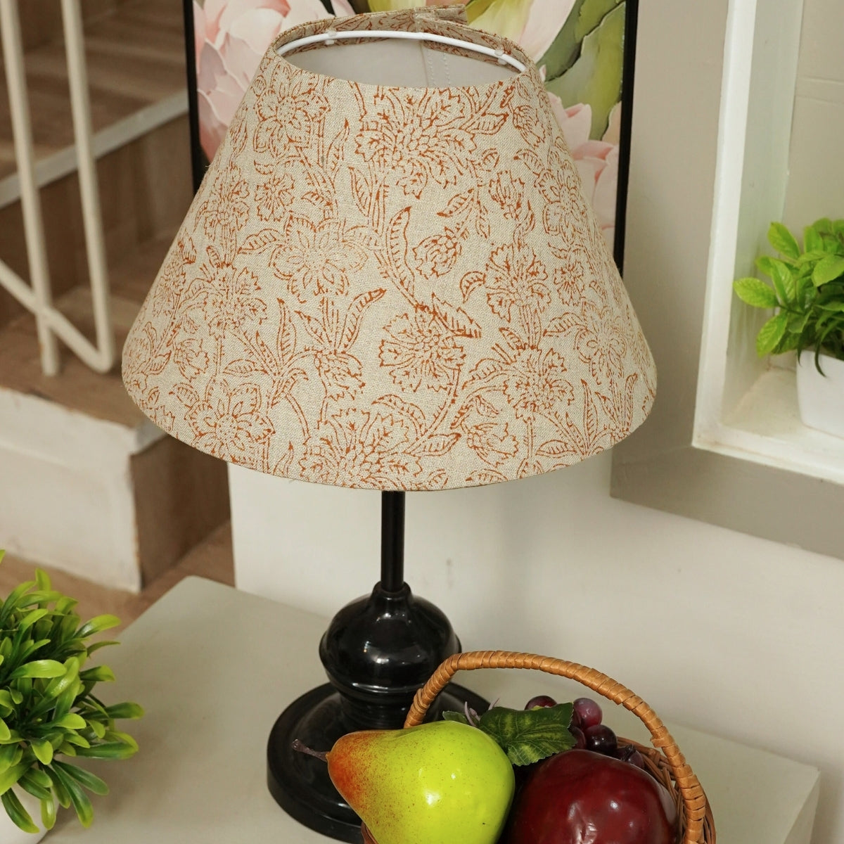 Jarul Brown Gray Floral Pure Linen Handcrafted Detachable Lampshade
