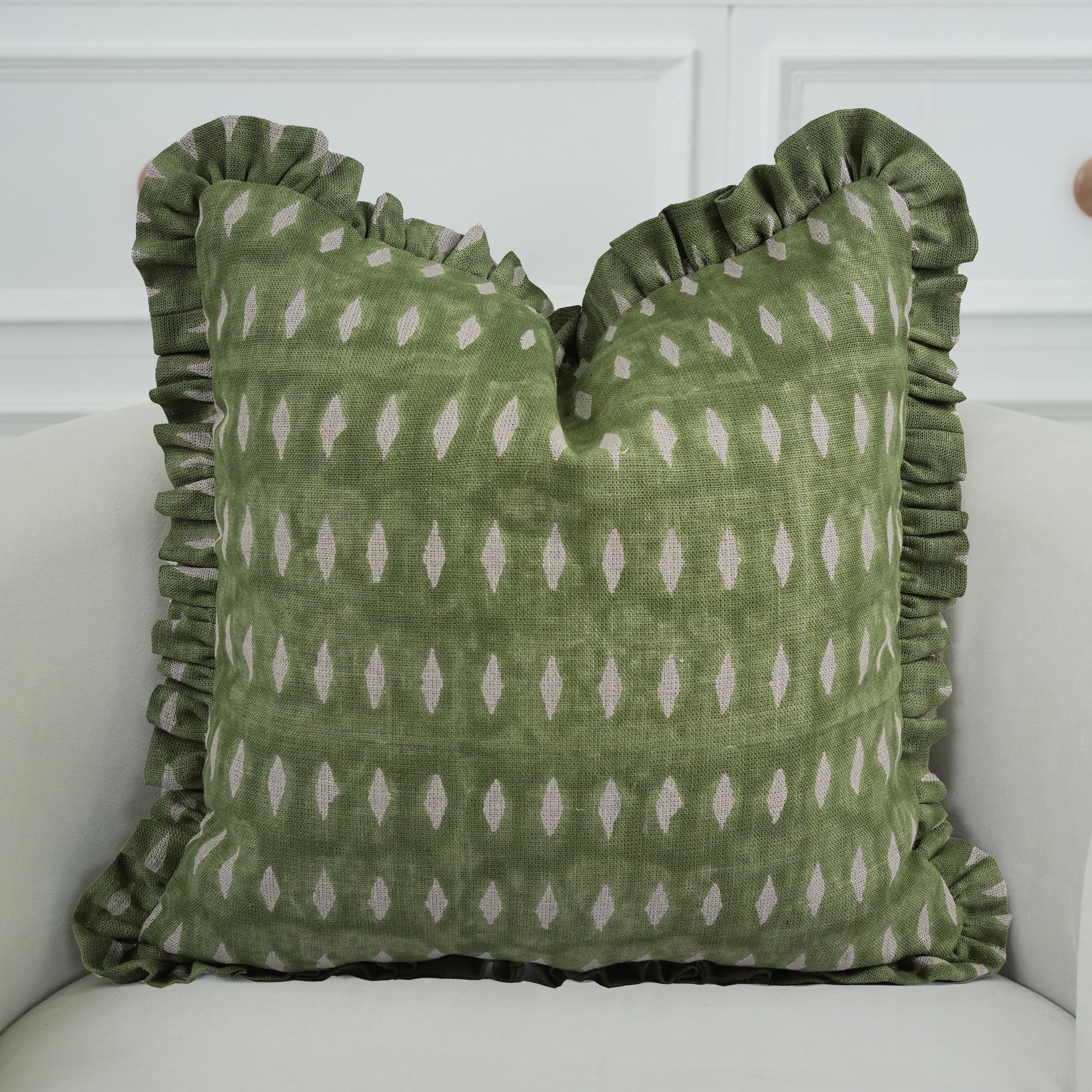 Indian Artisan Omji Hand Block Print Green Pillow Cover