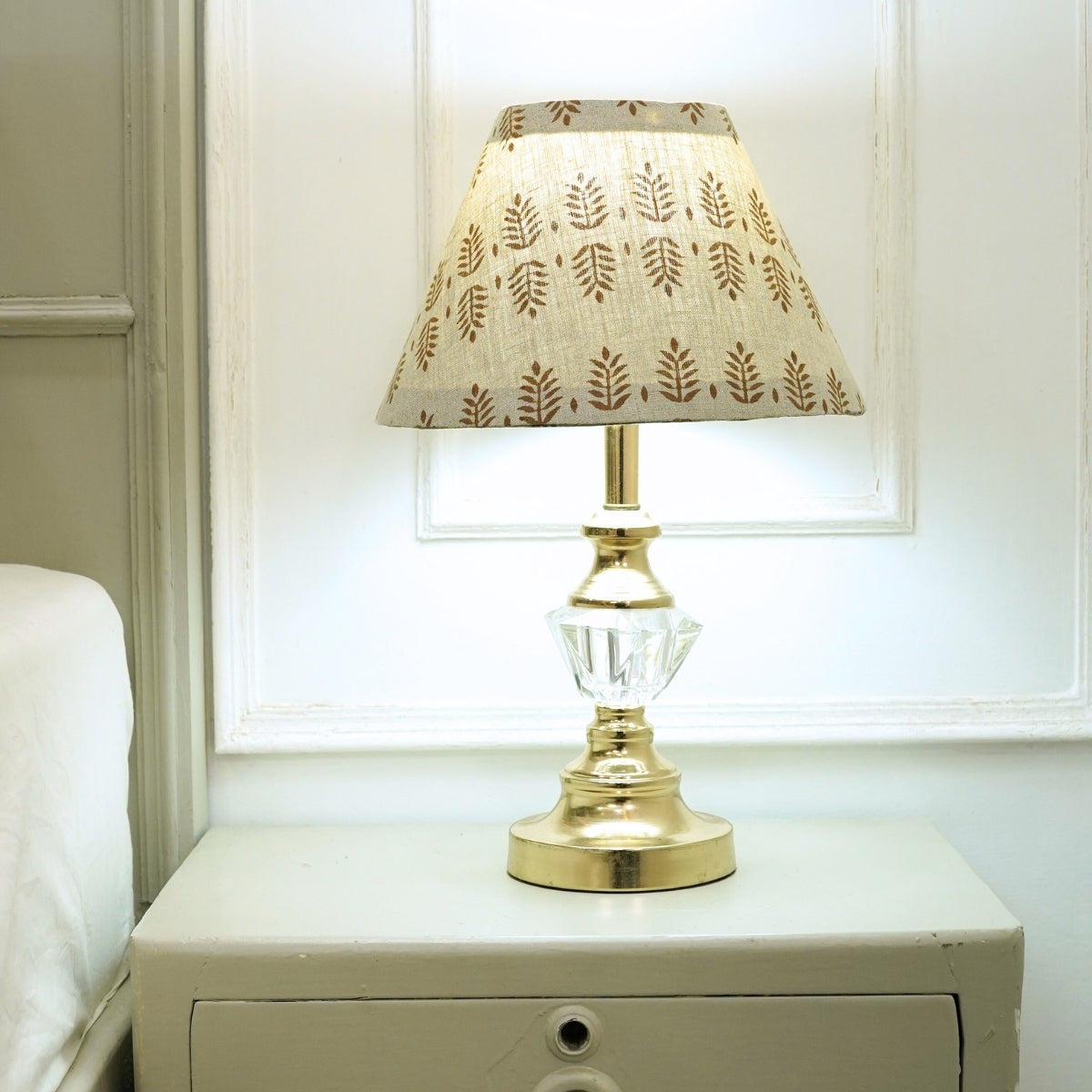 Handmade Darpan Brown Floral Linen Lampshade | Drum & Coolie Styles