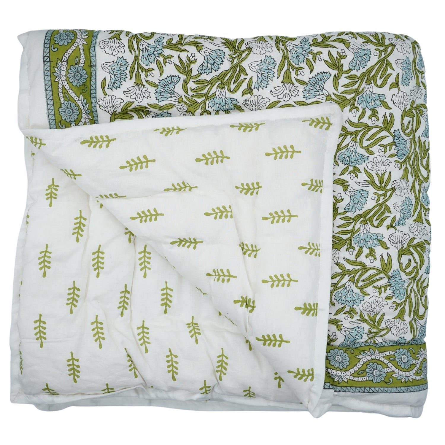 Thorny Stems Hand Block Print Reversible Cotton Quilt