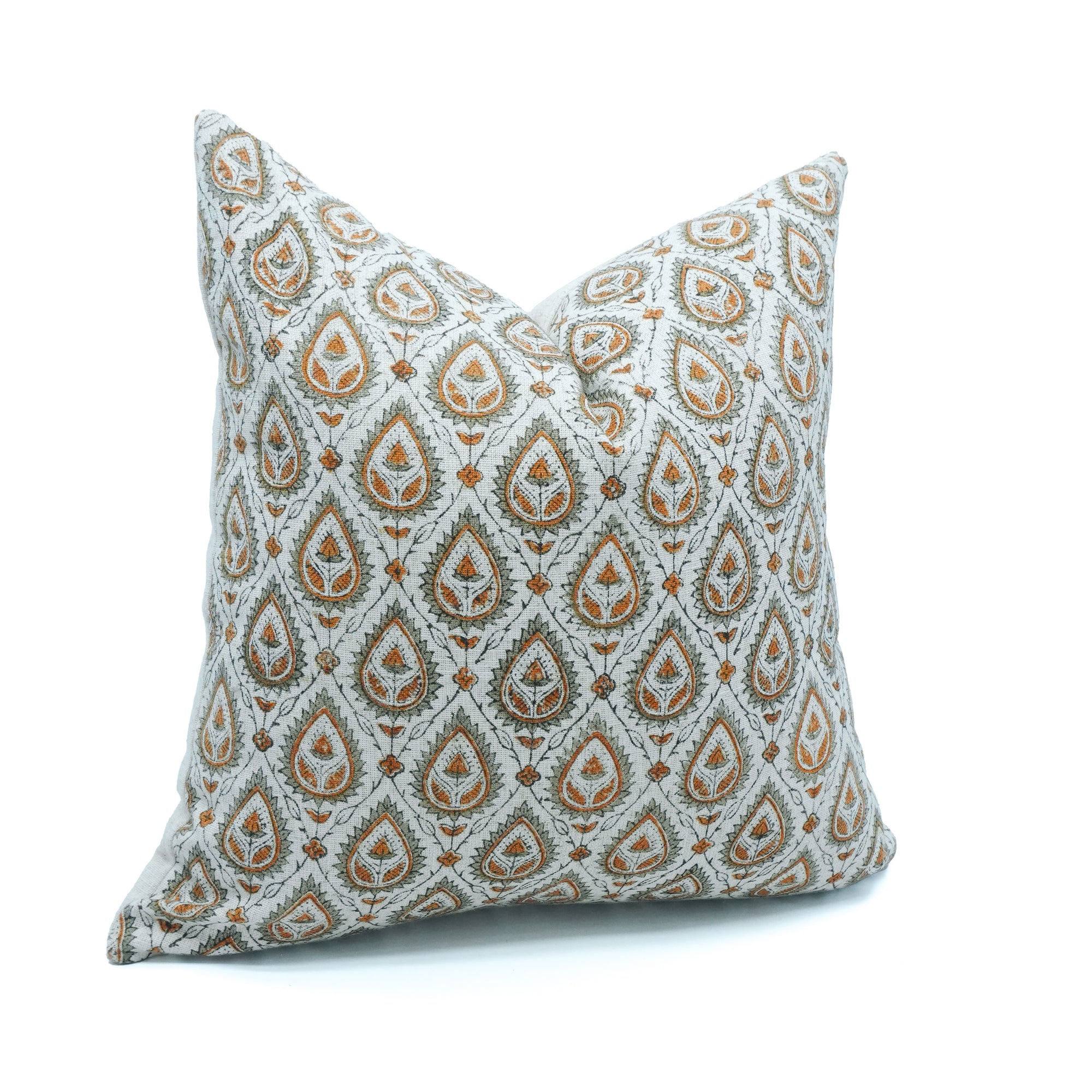 Handmade Viscose Linen Orange Floral Pillow Cover || Paan Pati