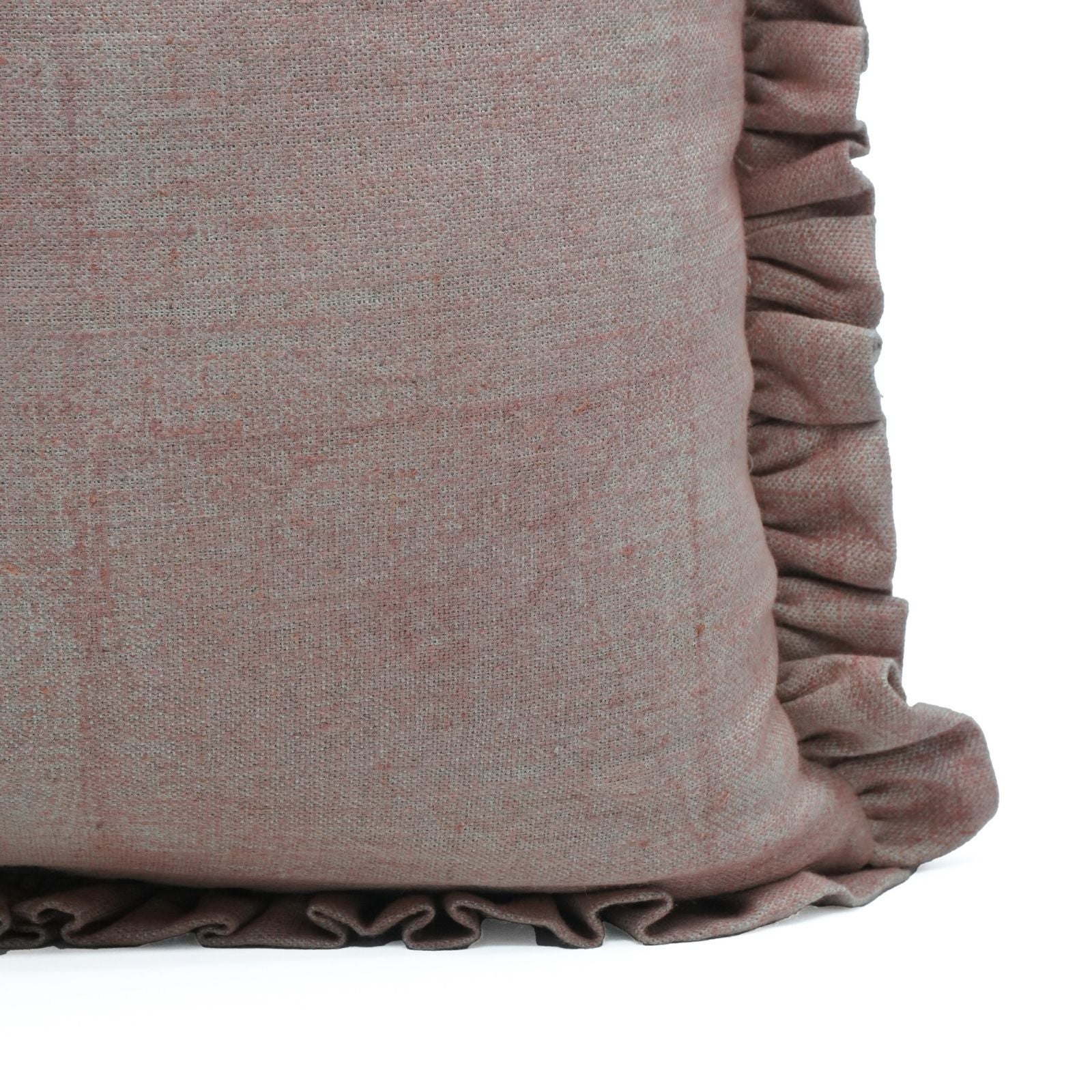 Solid Brown Frill Indoor Cushion Cover | Thick Linen