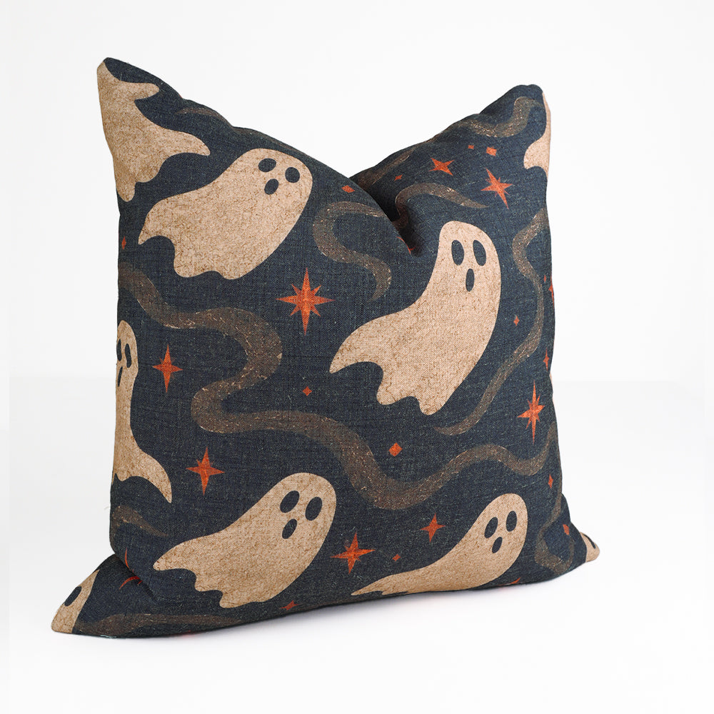  Halloween Charcoal Viscose Linen Pillow Cover - Ghostly Sparkles