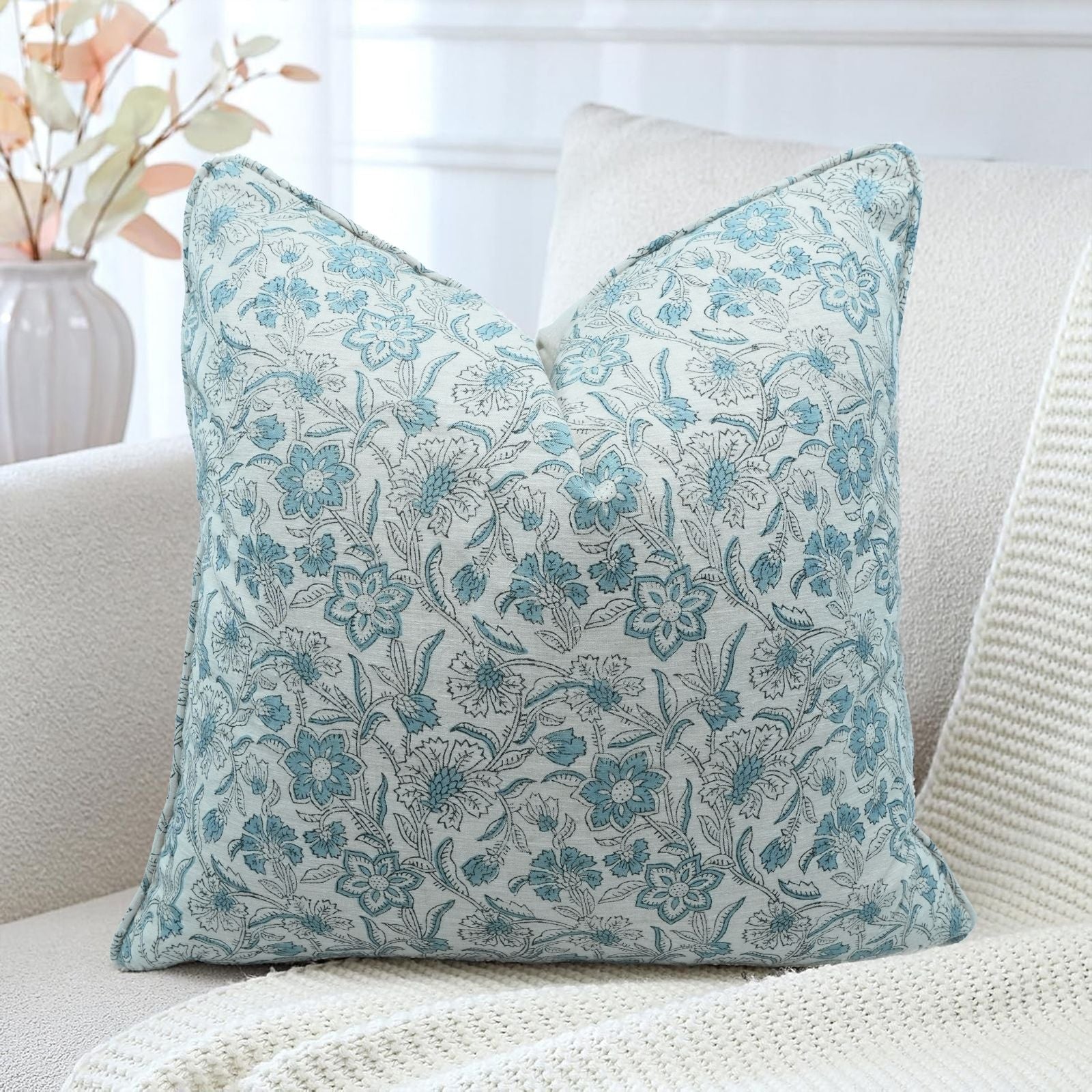 Jarul Handmade Linen Blend Piping Pillow Cover for Living Room 