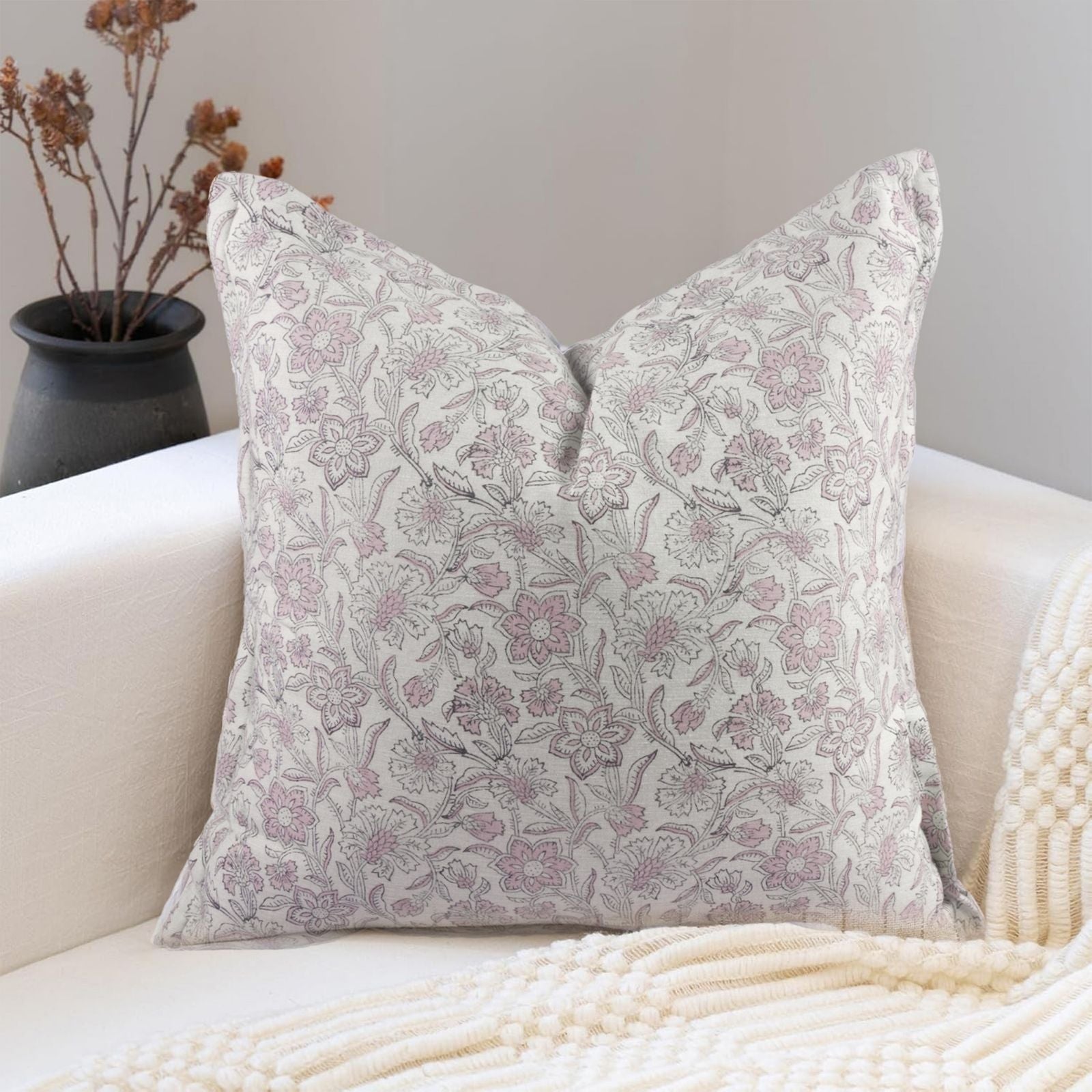 Indian Block Print Linen Blend Oxford Cushion Cover - Jarul