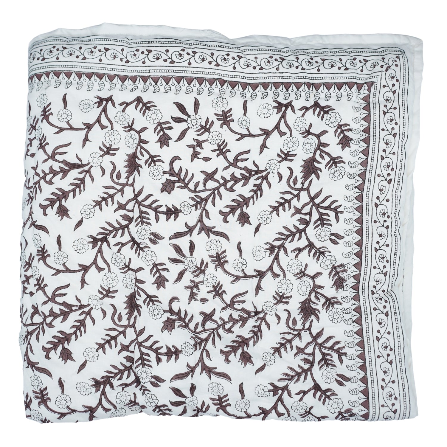 Block Print Brown Cotton Quilt Reversible &amp; Lightweight - Shejan