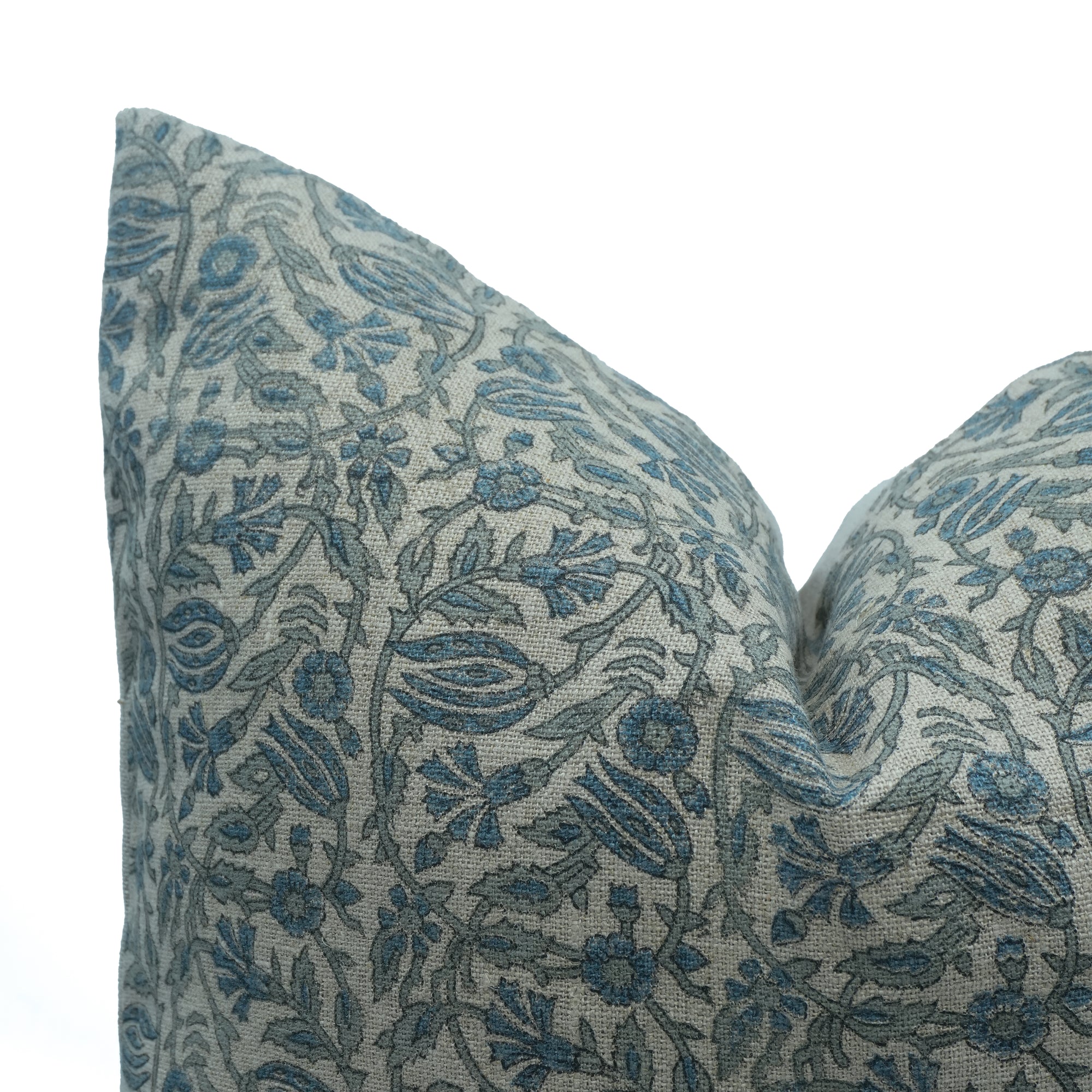 Blue Floral Manjushah Block Print Thick Linen Cushion Cover