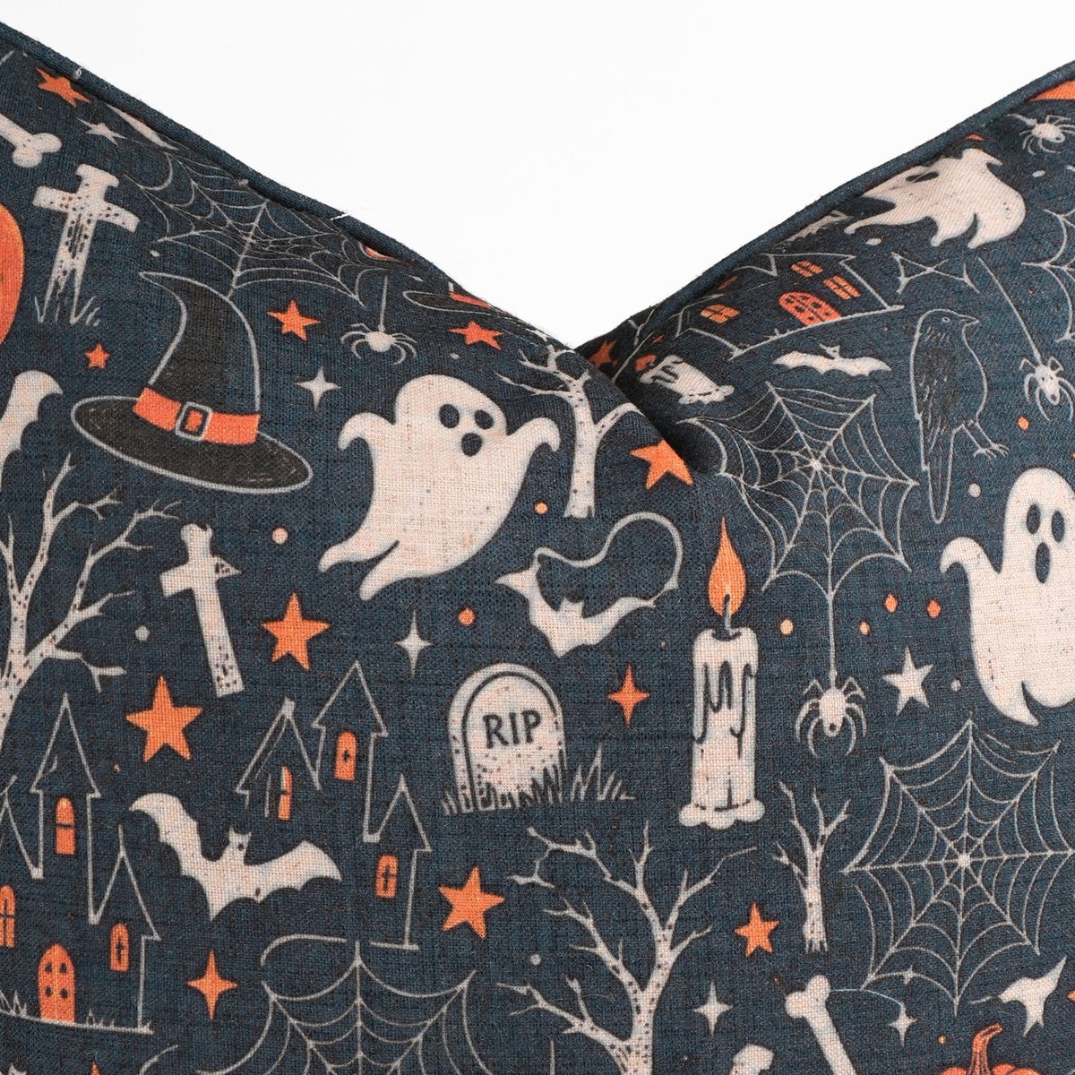 Linen Black Ghost Halloween Skeleton Piping Pillow Cover for Decor