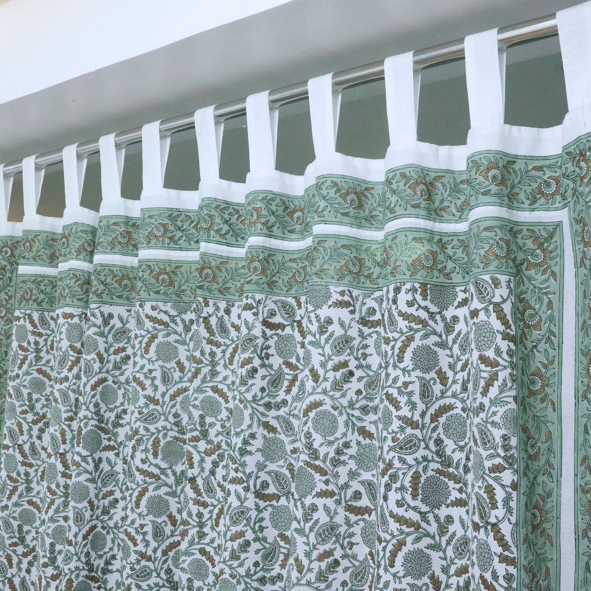 Handcrafted Sage Green 100% Cotton Gopi Tab Top Curtain 
