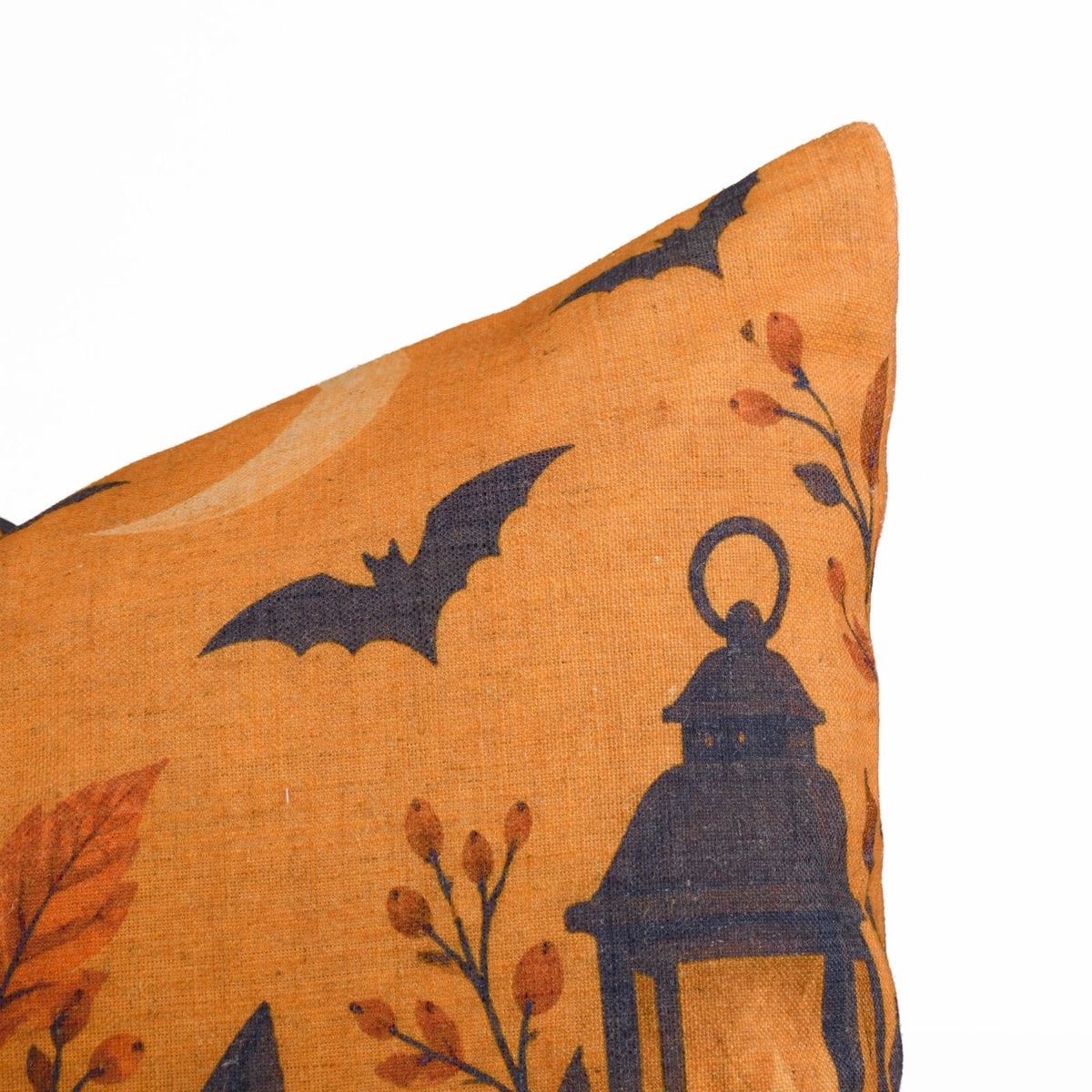 Haunted Cat Printed Orange Linen Lumbar Pillow Cover