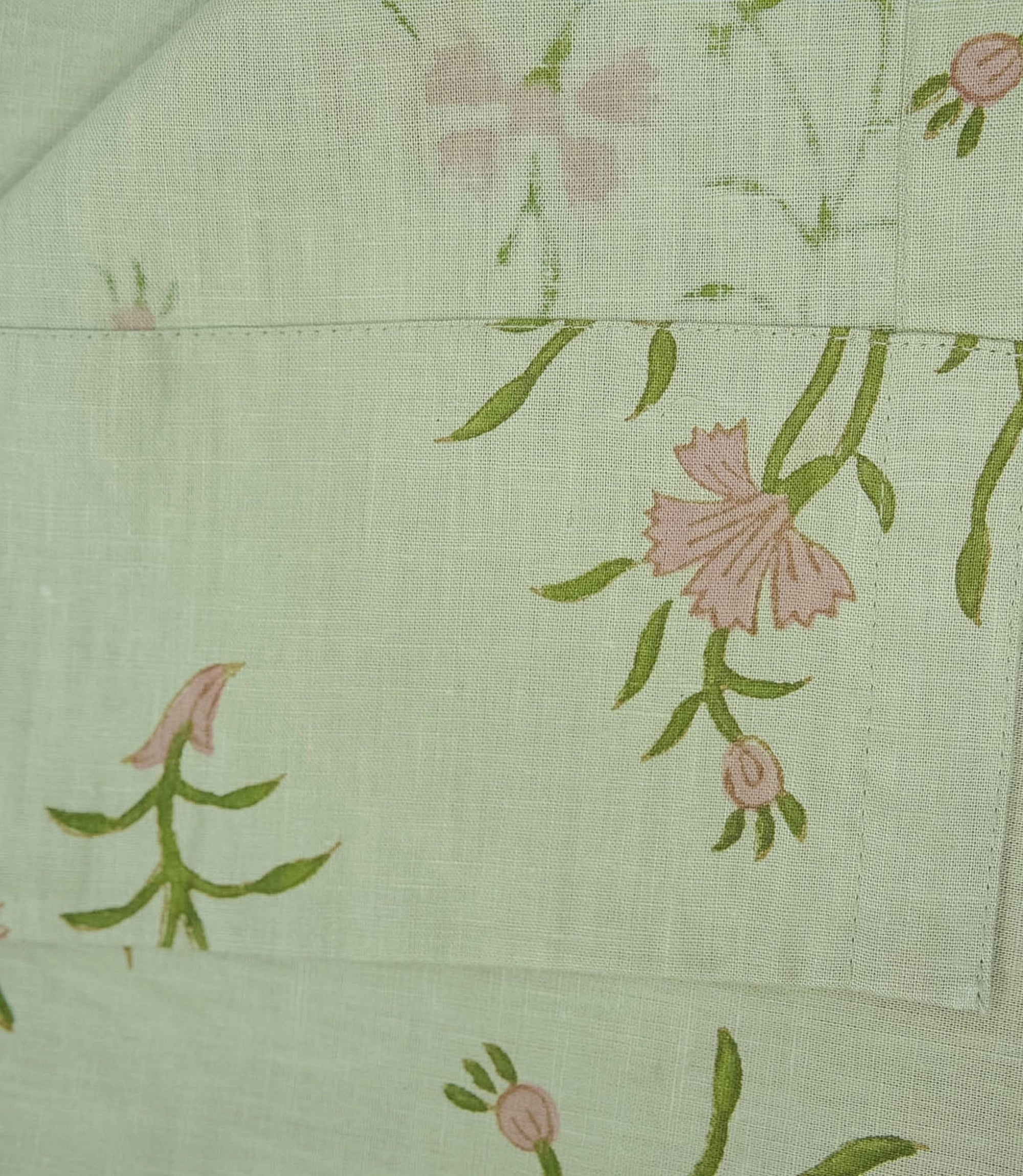 Block Print Gray Floral Linen Bedroom Window Curtains - Daisy