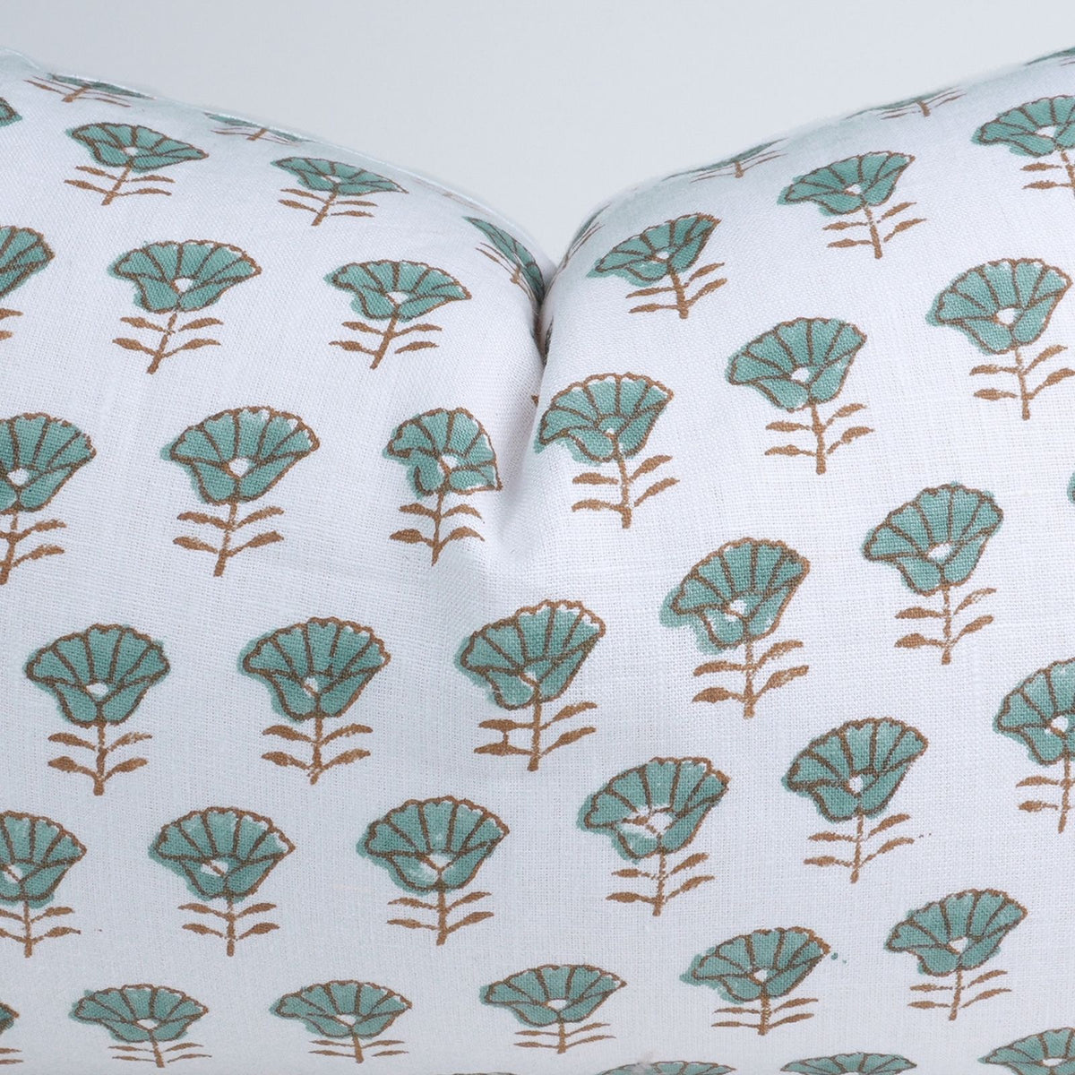 Block Print Kohinoor White Linen Decorative Lumbar Pillow Cover