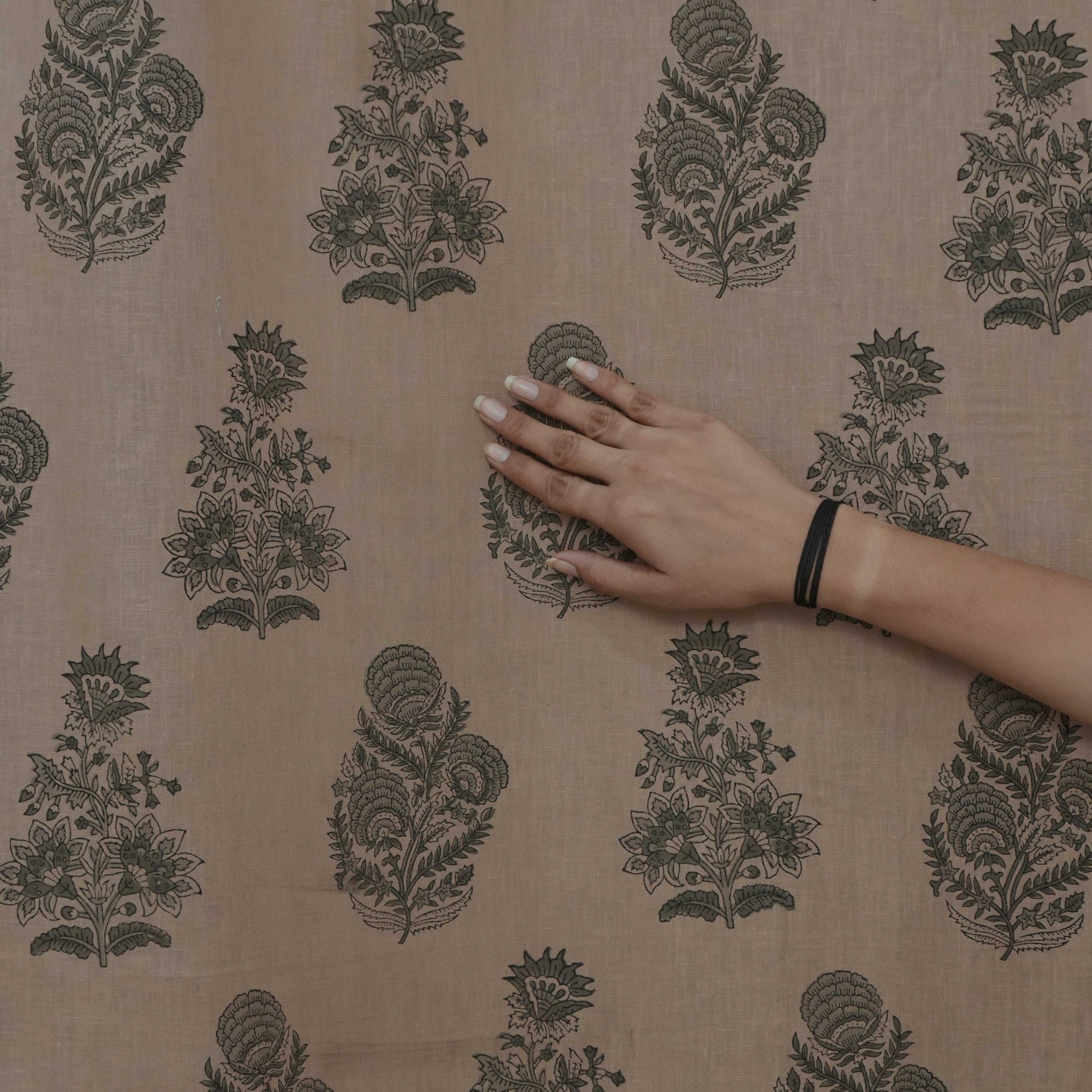 Mohini Gray Floral Hand Block Print Viscose Linen Tab Top Curtains