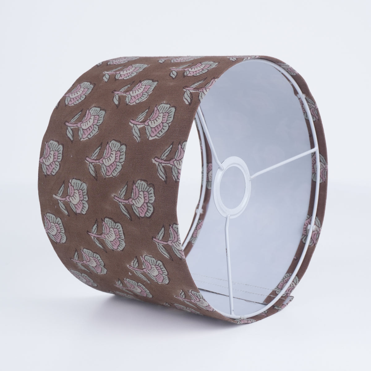 Brown Floral Wooden Block Print Linen Lampshade - Rohini