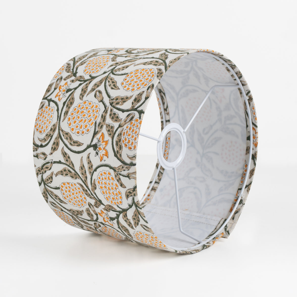 Meraki Block Print Drum Lampshade on Thick Cotton White