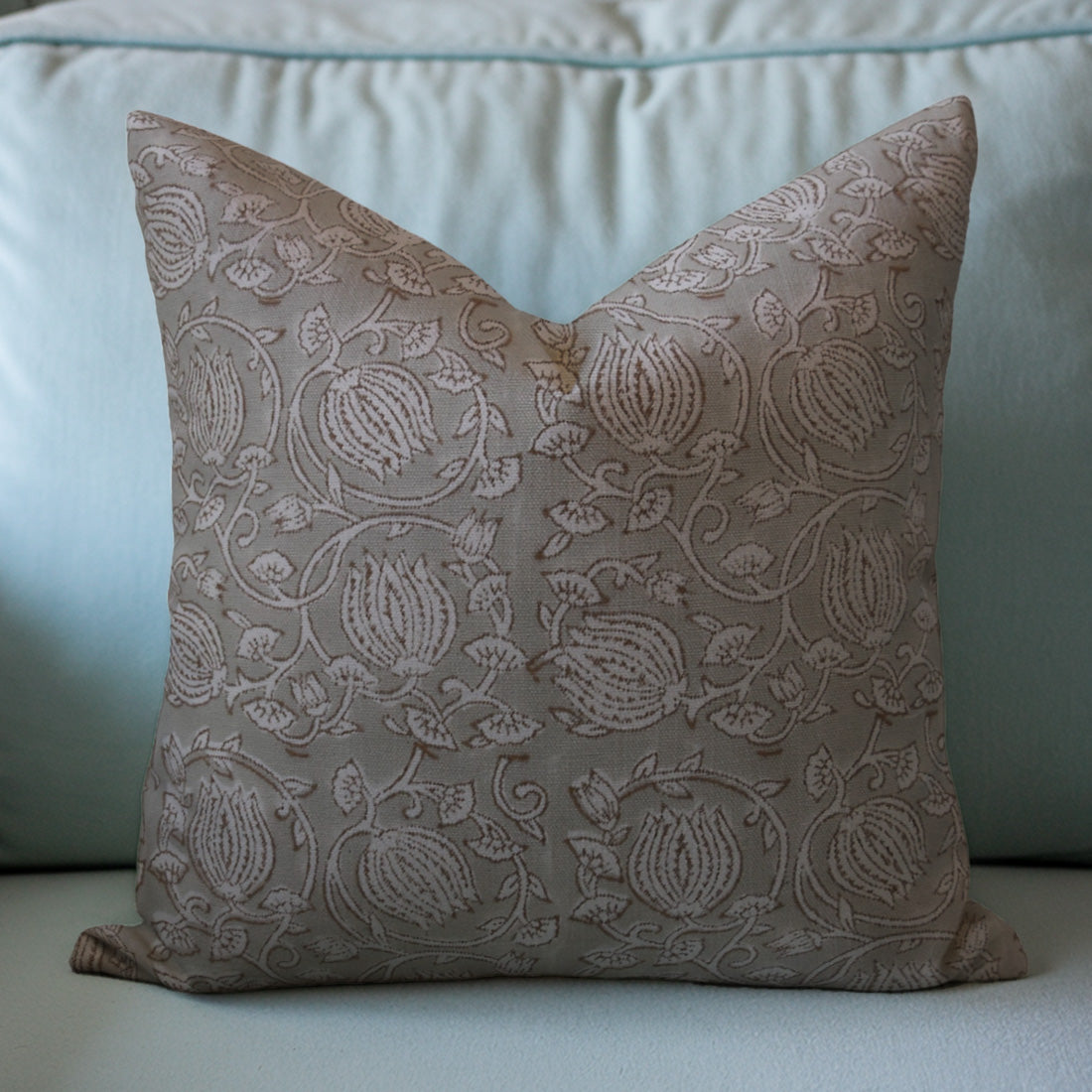 Block Printed pillow with floral pattern 