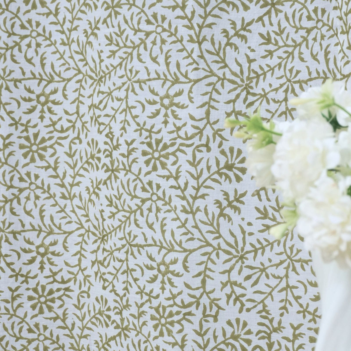 Wooden Block Print Curtain 100% Cotton - Green Jungli Ghass