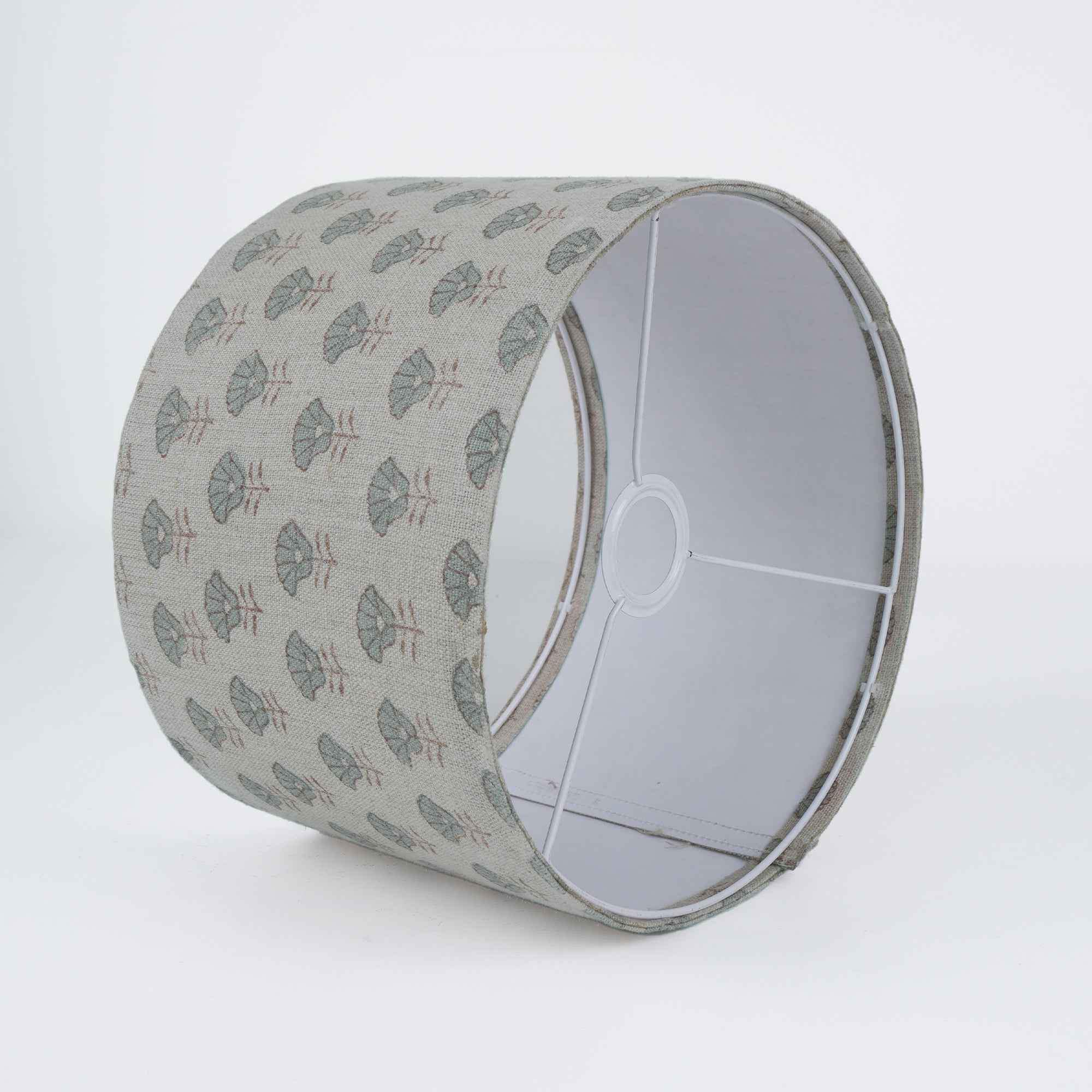 Gray Floral Block Print Hevay Linen Floor Lampshade - Kohinoor