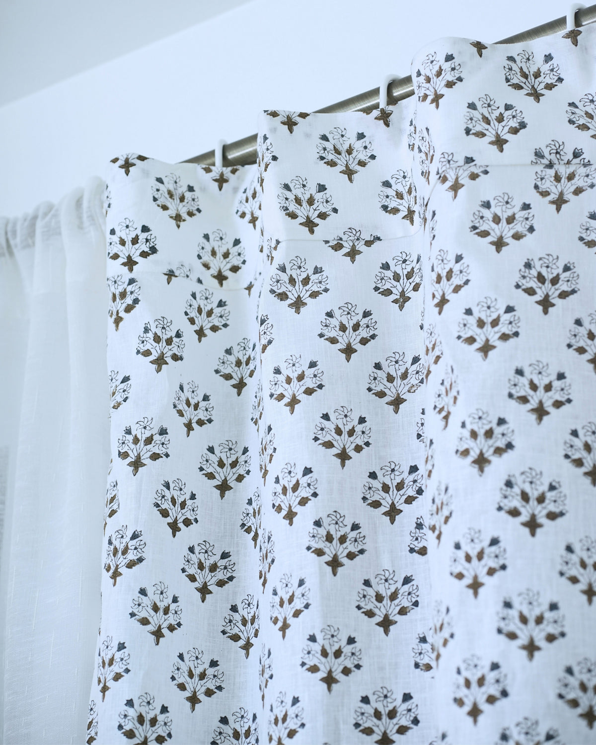 Diwali Flower Block Print Viscose Linen Flat Panel Curtains
